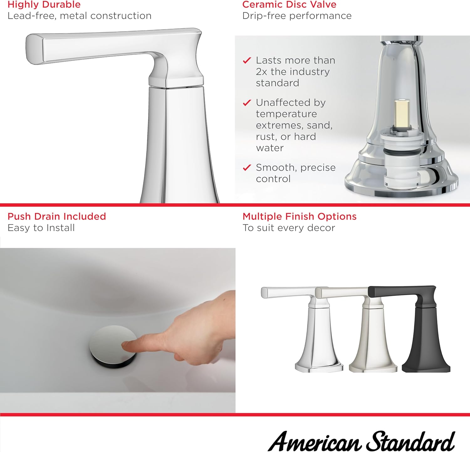 American Standard 7426201.295, Belmeade – Grifo de baño central de dos manijas de 4 pulgadas, níquel cepillado