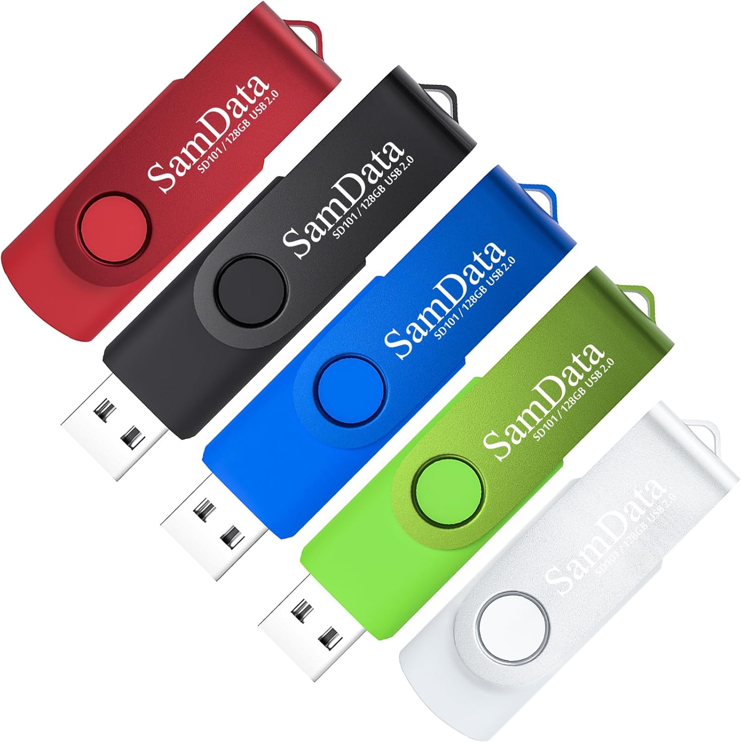 Paquete de 5 unidades flash USB de 128 GB de 128 GB de memoria USB con luz LED para almacenamiento y respaldo (5 colores negro, azul, verde, rojo y