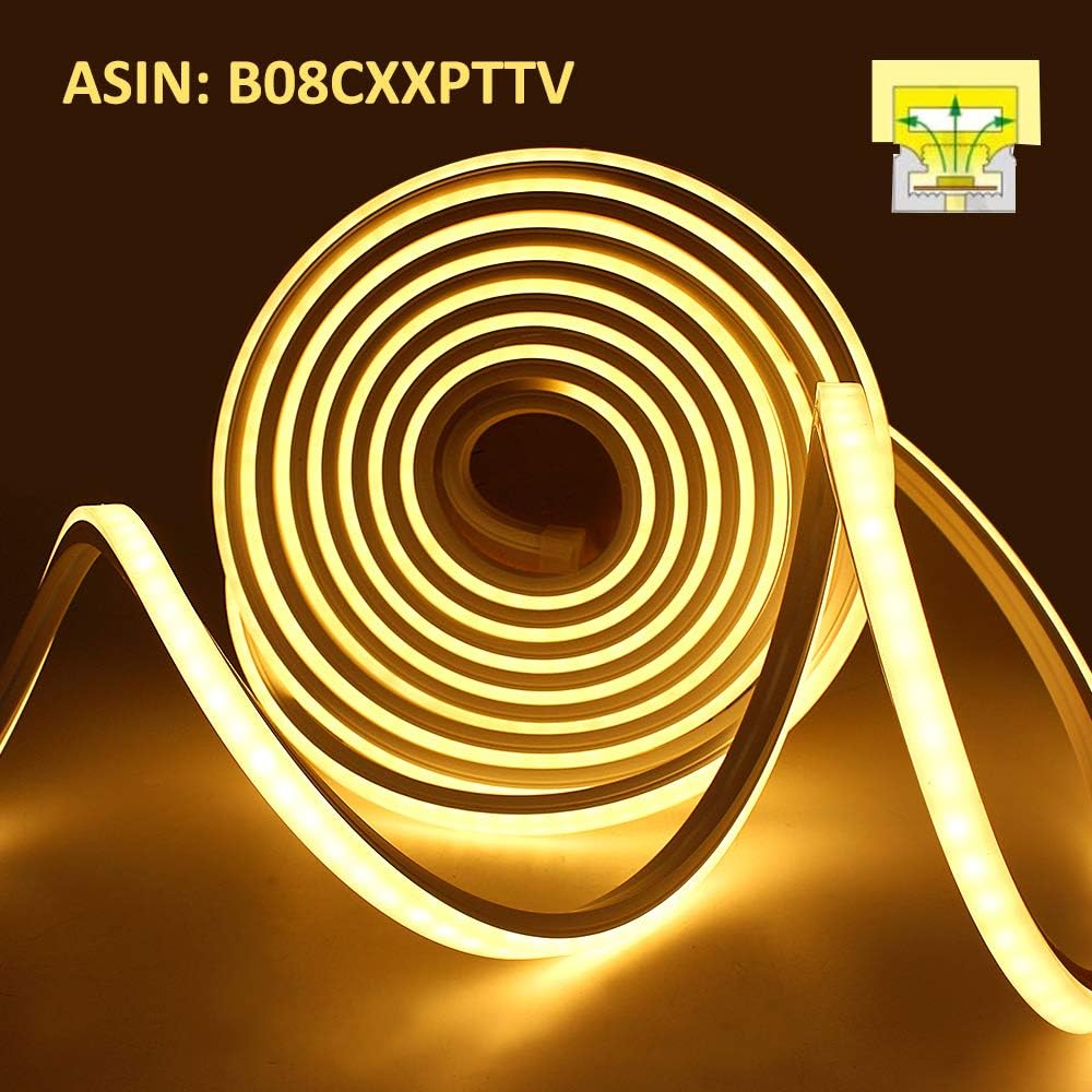 Newest 16.4FT5M Silicone LED Channel System, U Shape 12x12mm DIY LED Neon Rope Light IP67 Waterproof for 8mm LED Strip Lights Installation, for