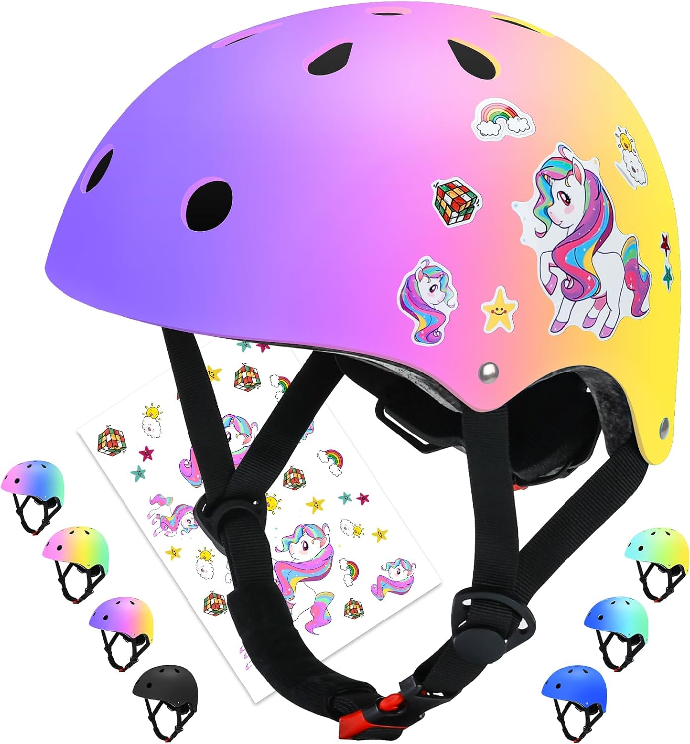 Wemfg Casco ajustable con degradado de color, para niños y niñas, casco de bicicleta para múltiples deportes, ciclismo, patinaje, bicicleta,
