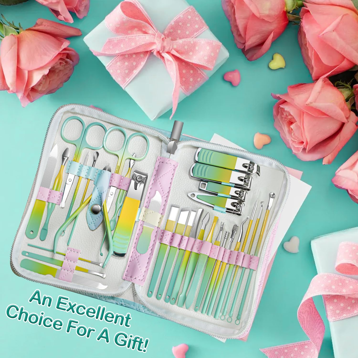 RedFlow – Juego de cortaúñas 30 en 1, kit de manicura de uñas para mujeres, kit de pedicura, herramientas de pedicura, adecuado para herramientas de