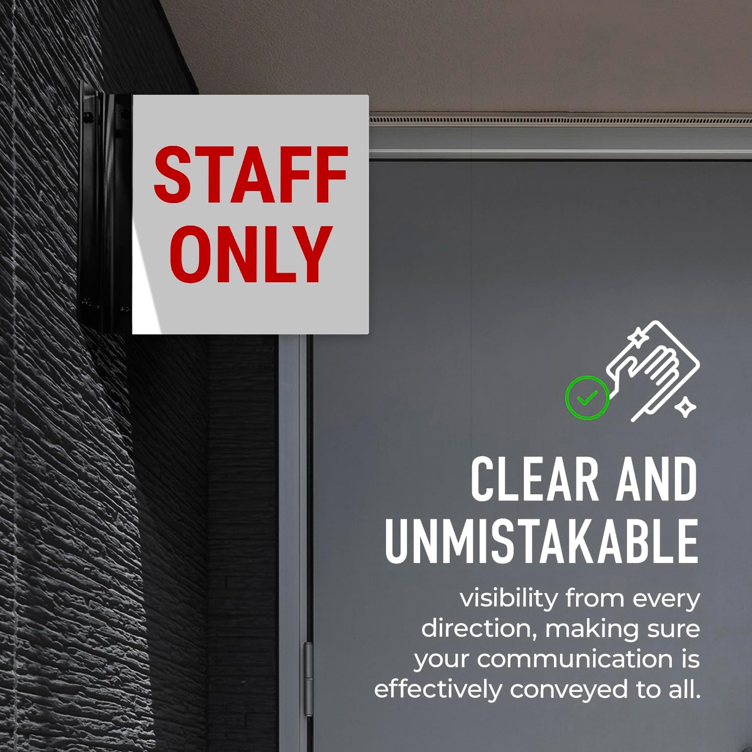 Staff Only Projecting Letrero de doble cara, 6×6 pulgadas, ACM, con accesorio negro satinado de níquel cepillado, fabricado en Estados Unidos