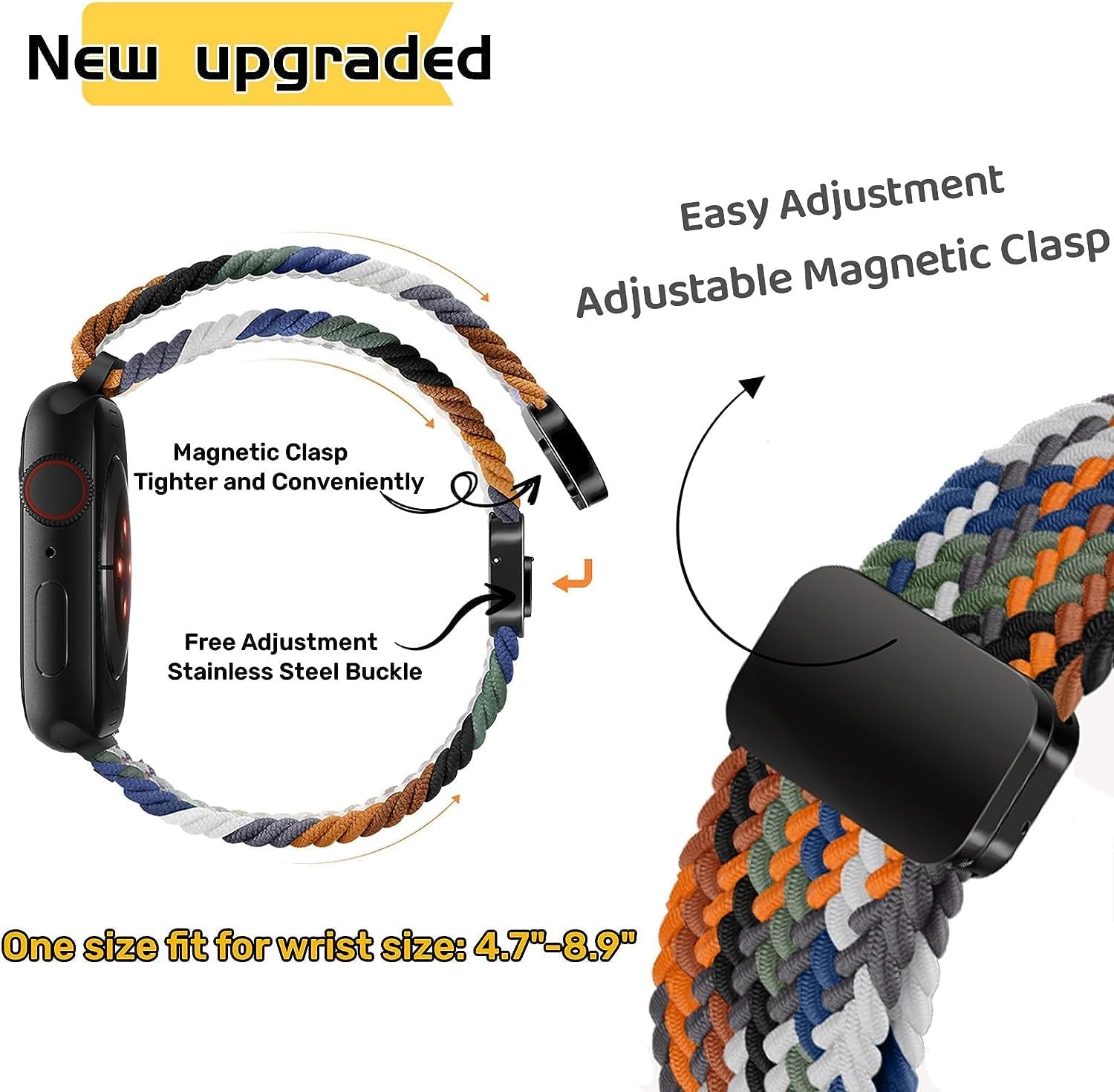 Correas deportivas de nailon compatibles con Apple Watch Band Ultra de 1.929 in, 1.772 in, 1.732 in, 1.654 in, 1.614 in, 1.575 in, 1.496 in, correa