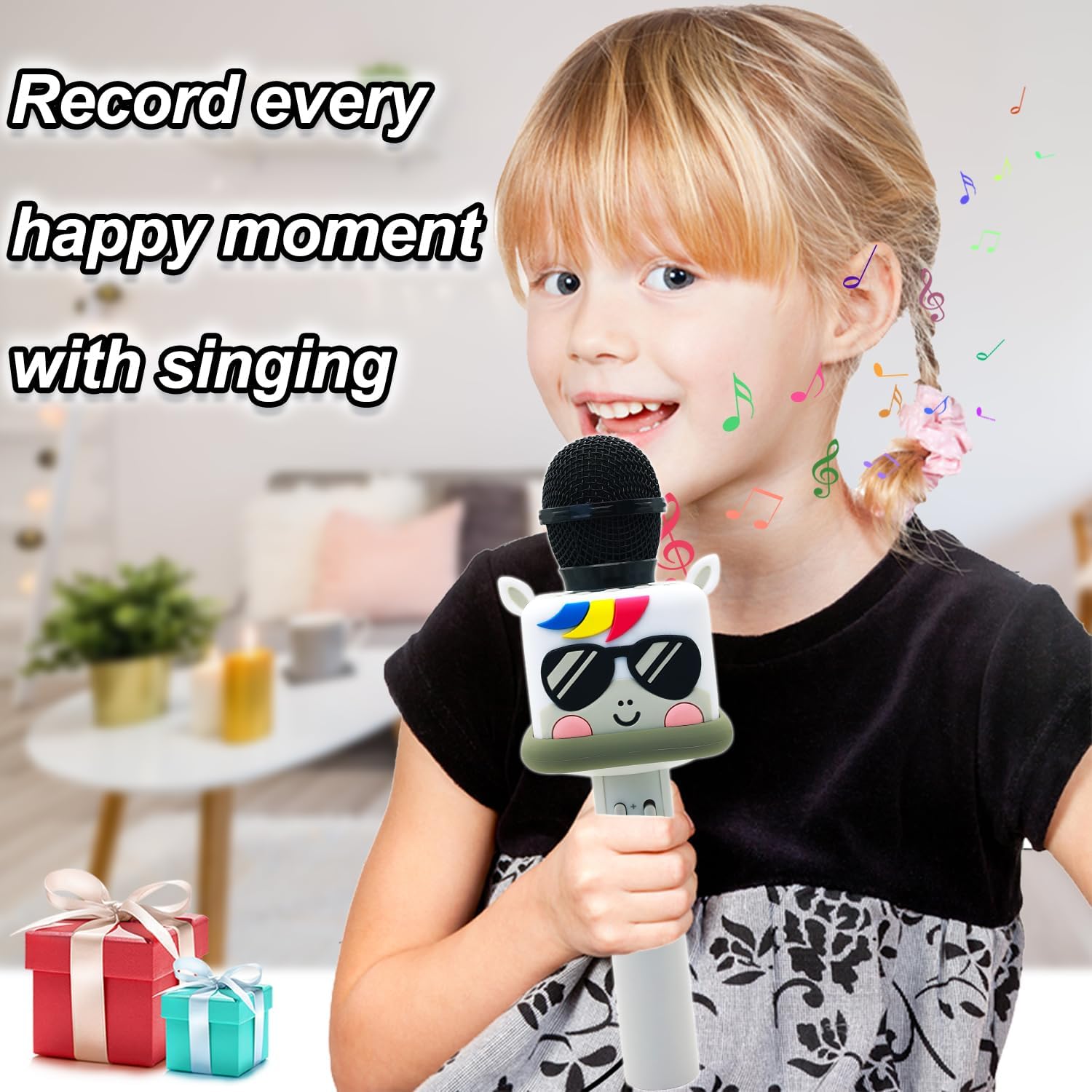 Micrófono de karaoke para niños y niñas, máquina de micrófono de juguete inalámbrico con 4 cambios de sonido, regalo de canto de mano, para Navidad,