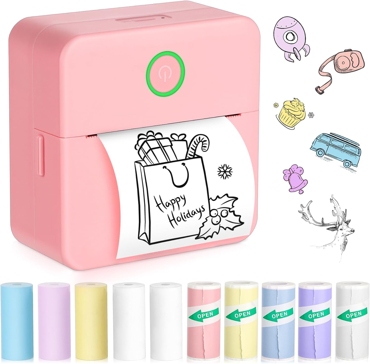 Mini impresora Bluetooth de bolsillo, impresora térmica portátil con 10 rollos de papel para diarioálbum de recortes de