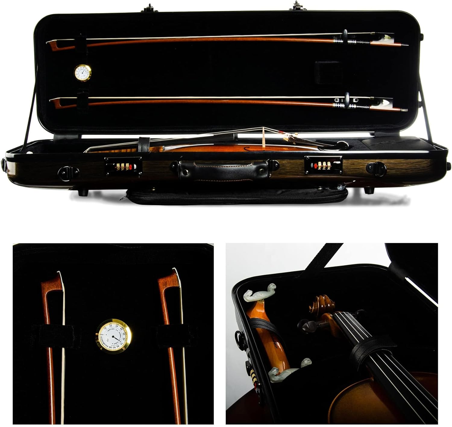 Estuche de violín de tamaño completo 44 de fibra de carbono de alta resistencia, bolsa de música para violín rectangular con cerradura de