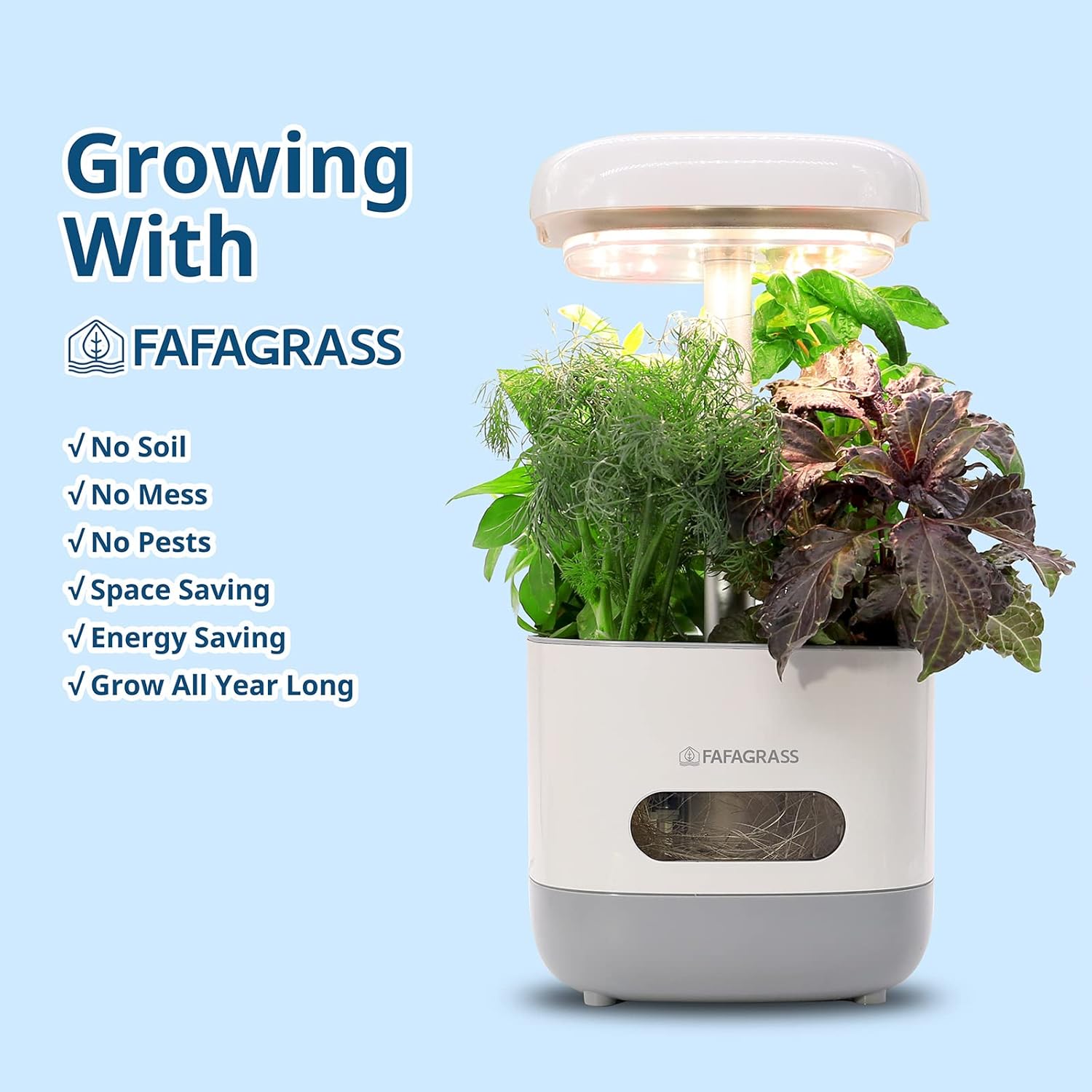 Sistema de cultivo hidropónico de jardín interior, kit de germinación de plantas FAFAGRASS Mini kit de jardín de hierbas para encimera de lámpara de