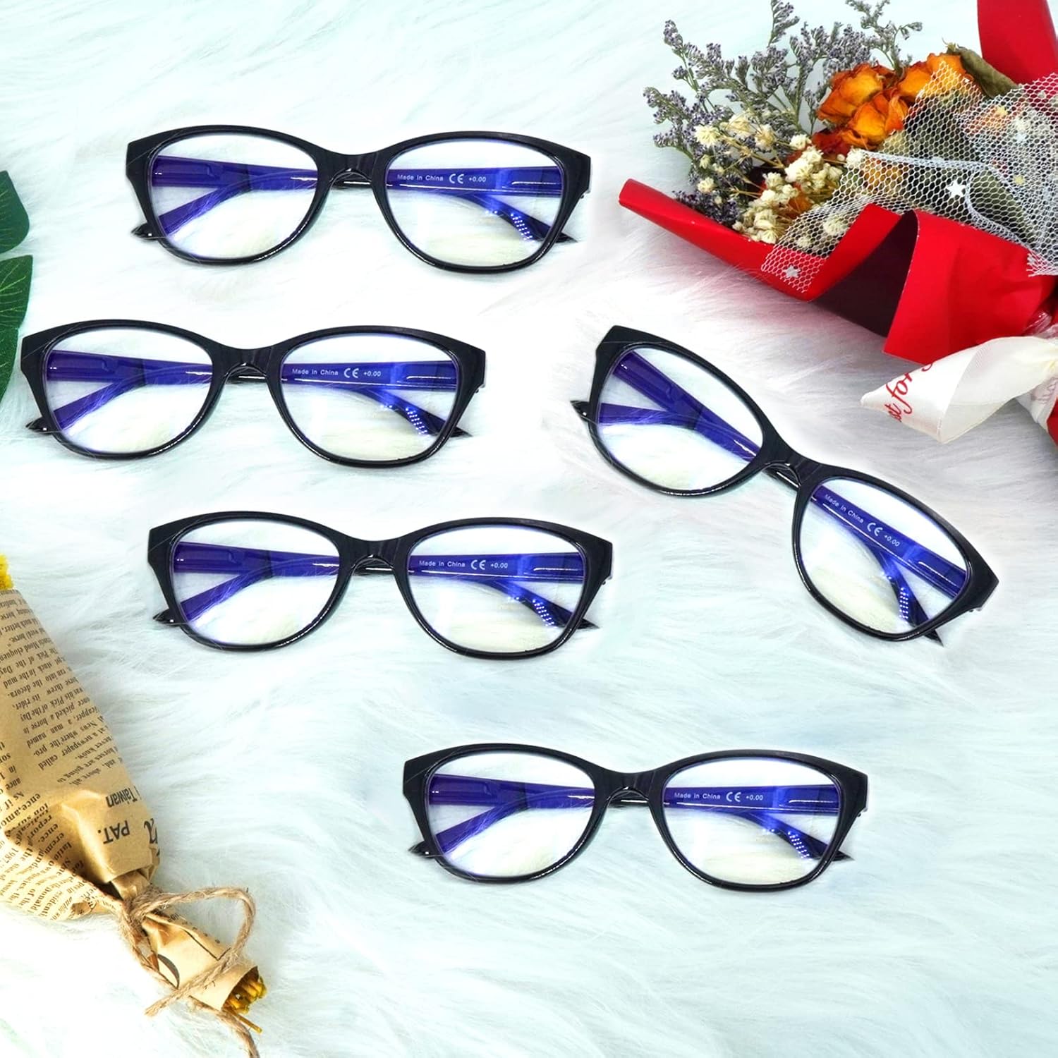 COJWIS Paquete de 5 lentes de lectura para mujer, bloqueo de luz azul, lectores de computadora con bisagra de resorte antifatiga ocular