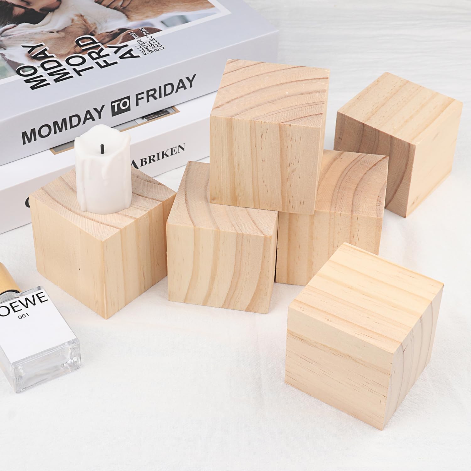 Paquete de 20 bloques de madera para manualidades, cubos de madera de pino de 2.36 pulgadas, cubos de madera de 2.4 x 2.4 x 2.4 in para pintura,