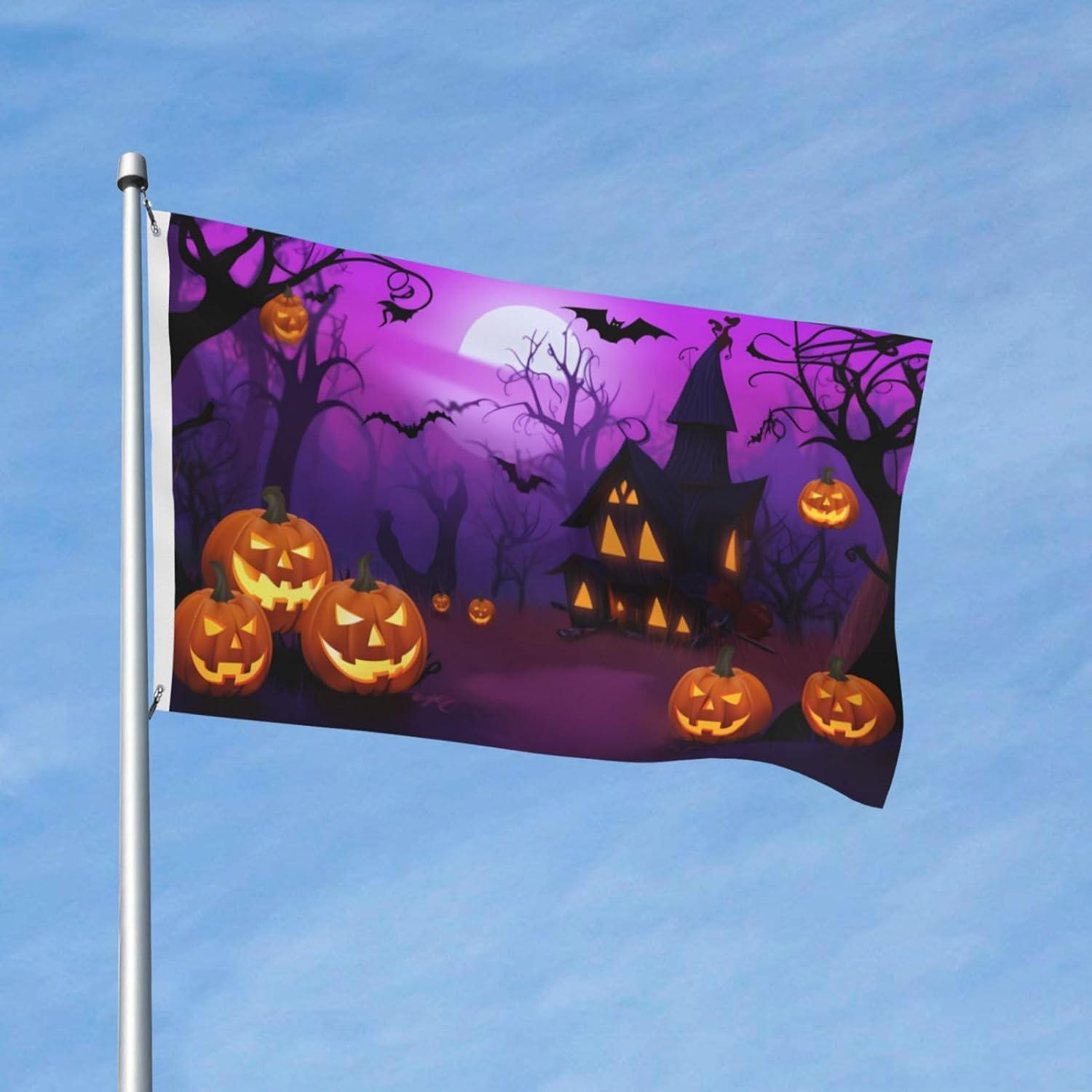 Bandera de calabaza de Halloween, impresión de doble cara, pancarta de poliéster de 3 x 5 pies con ojales, banderas de jardín y casa, decoración