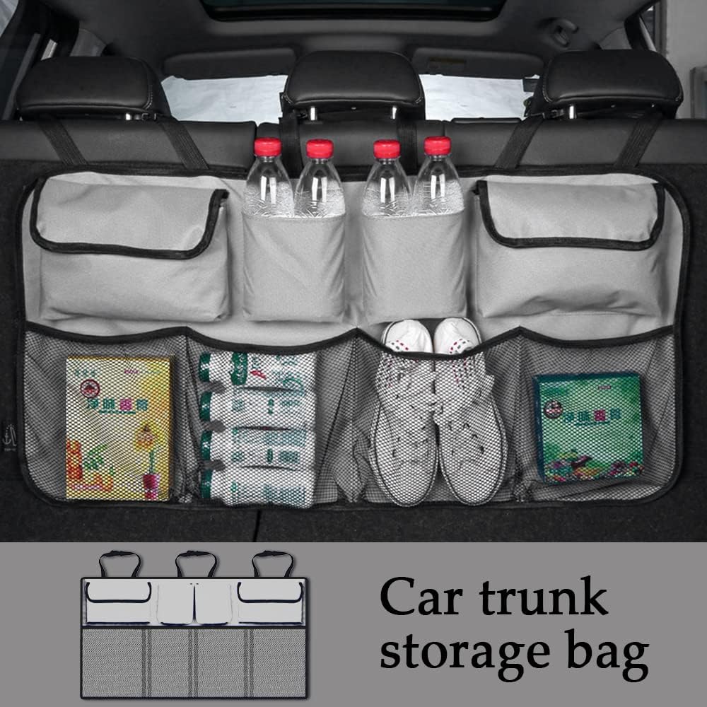 ASUBHA Organizador de maletero de automóvil, bolsa de almacenamiento, organizador de coche de gran capacidad con 8 bolsillos, organizador colgante