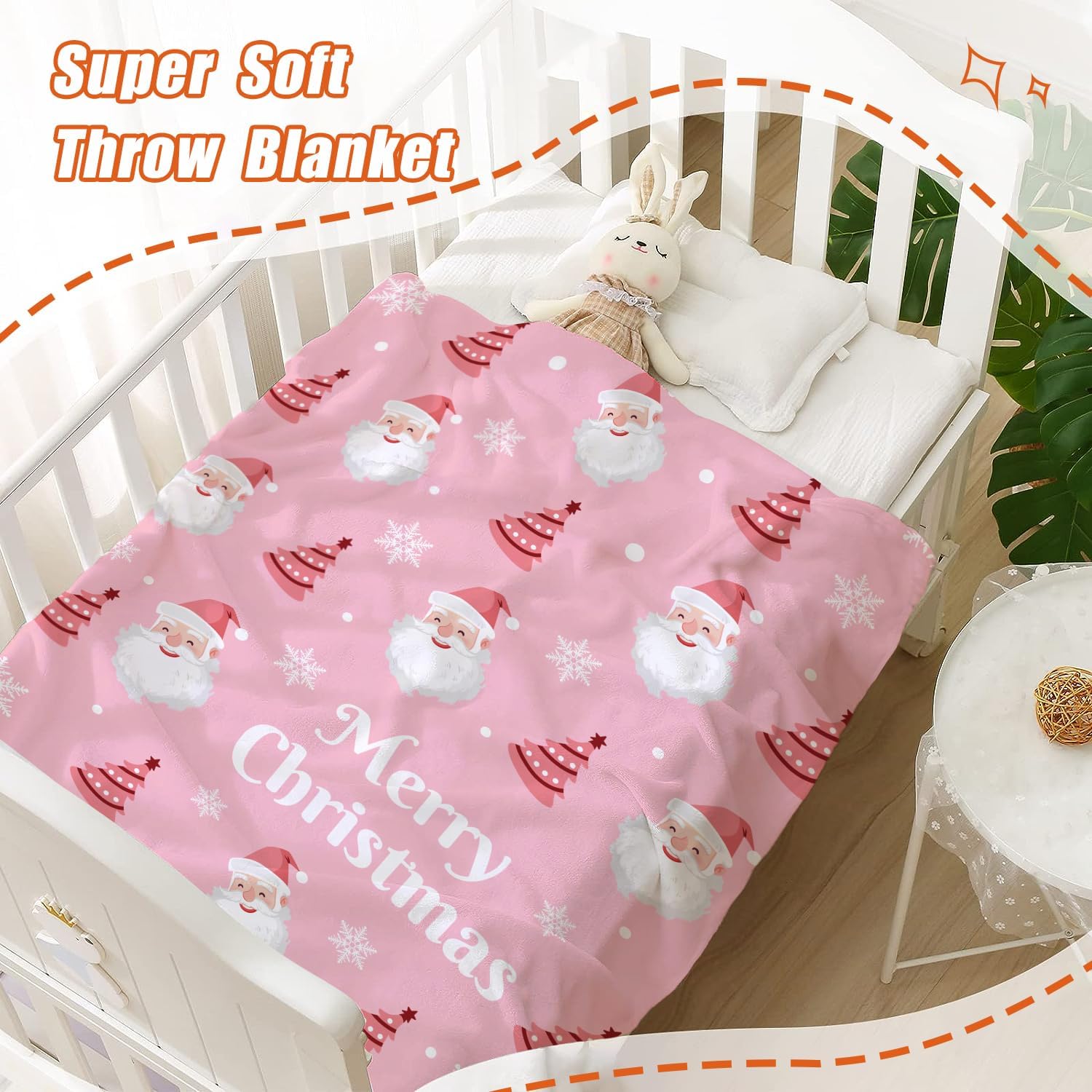 YeeJu Manta de Navidad para bebé, manta pequeña de Papá Noel rosa para bebé, manta para envolver cuna, suave, acogedora, ligera, mullida, manta de