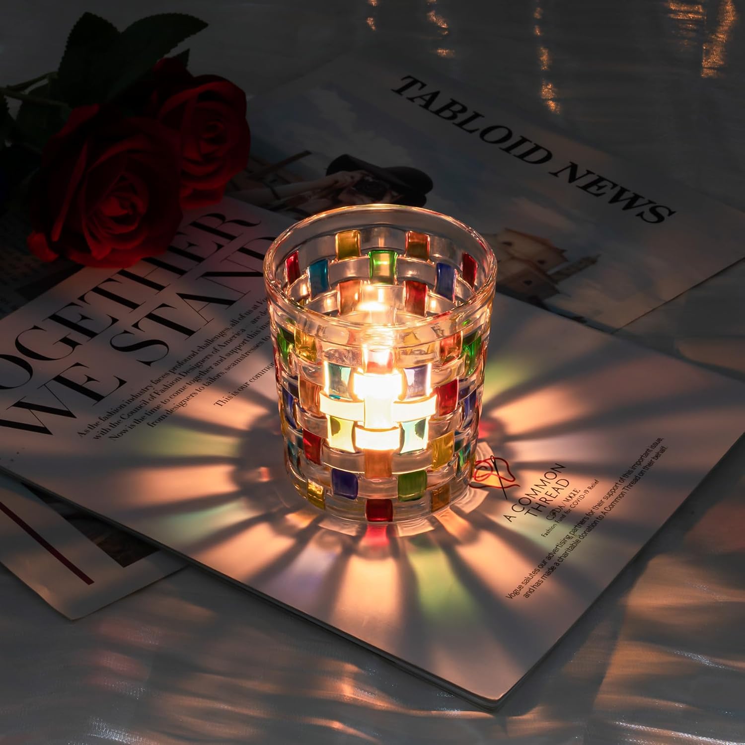 Toptime Portavelas Tealight, portavelas votivas de vidrieras con patrón tejido, romántico, mosaico, para centros de mesa, Navidad, fiesta de