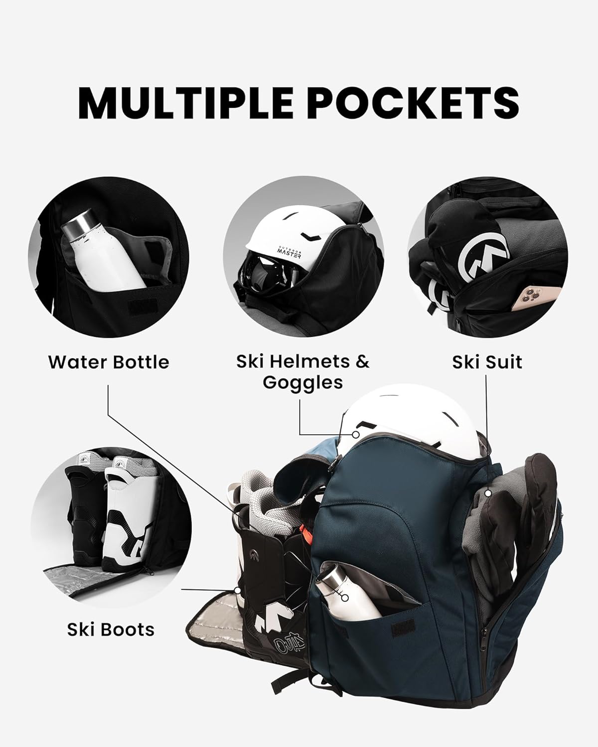 OutdoorMaster Lynx – Bolsa para botas de esquí de 50 litros, mochila de viaje con compartimento para casco, exterior e inferior impermeable, para