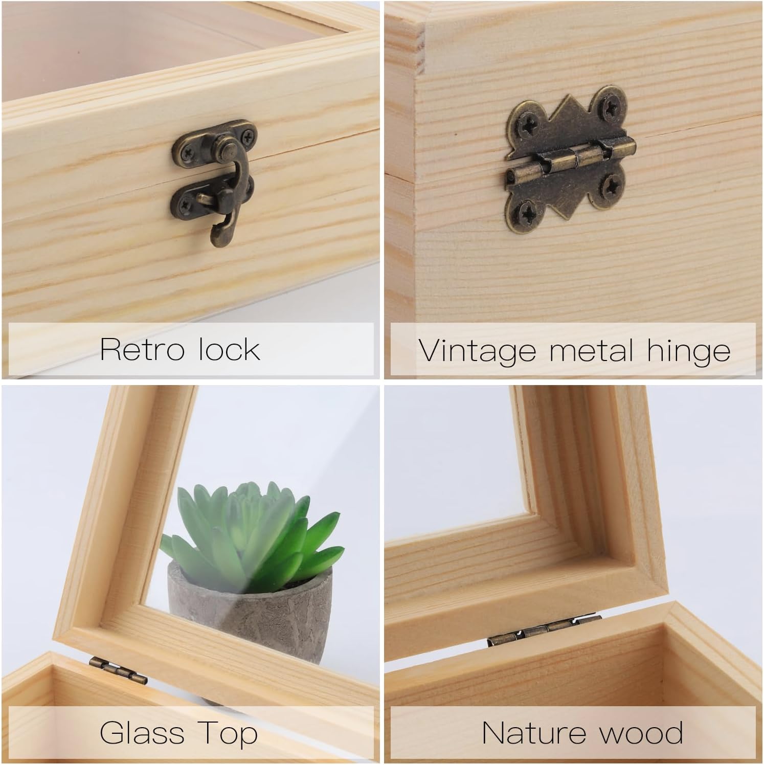 Caja de madera, paquete de 2 cajas de regalo de madera hecha a mano, cajas de madera de pino sin terminar, caja de almacenamiento de madera, caja de
