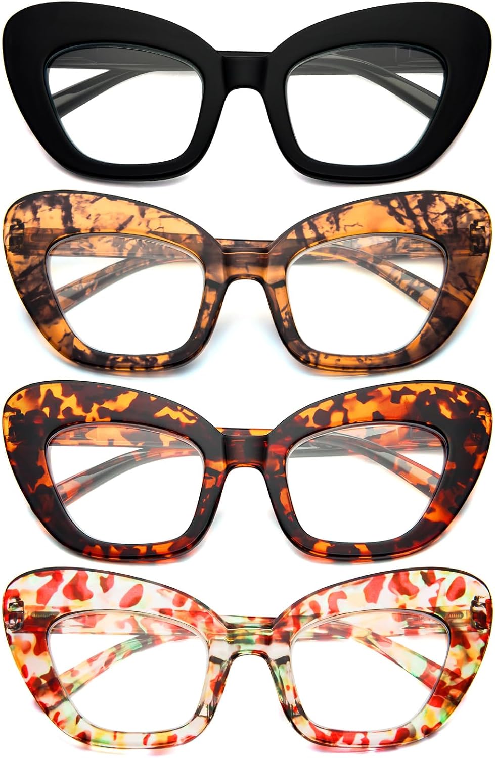 MMOWW Oversized Square Reading Glasses Fashion Cute Blue Light Blocking Computer Readers for Women 3 Pack