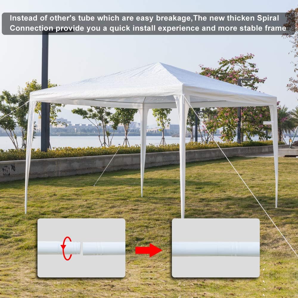 Simply-Me Tienda de campaña para exteriores de 10 x 10 pies, carpa blanca desplegable para bodas, carpa de fiesta con tubos en espiral, práctica