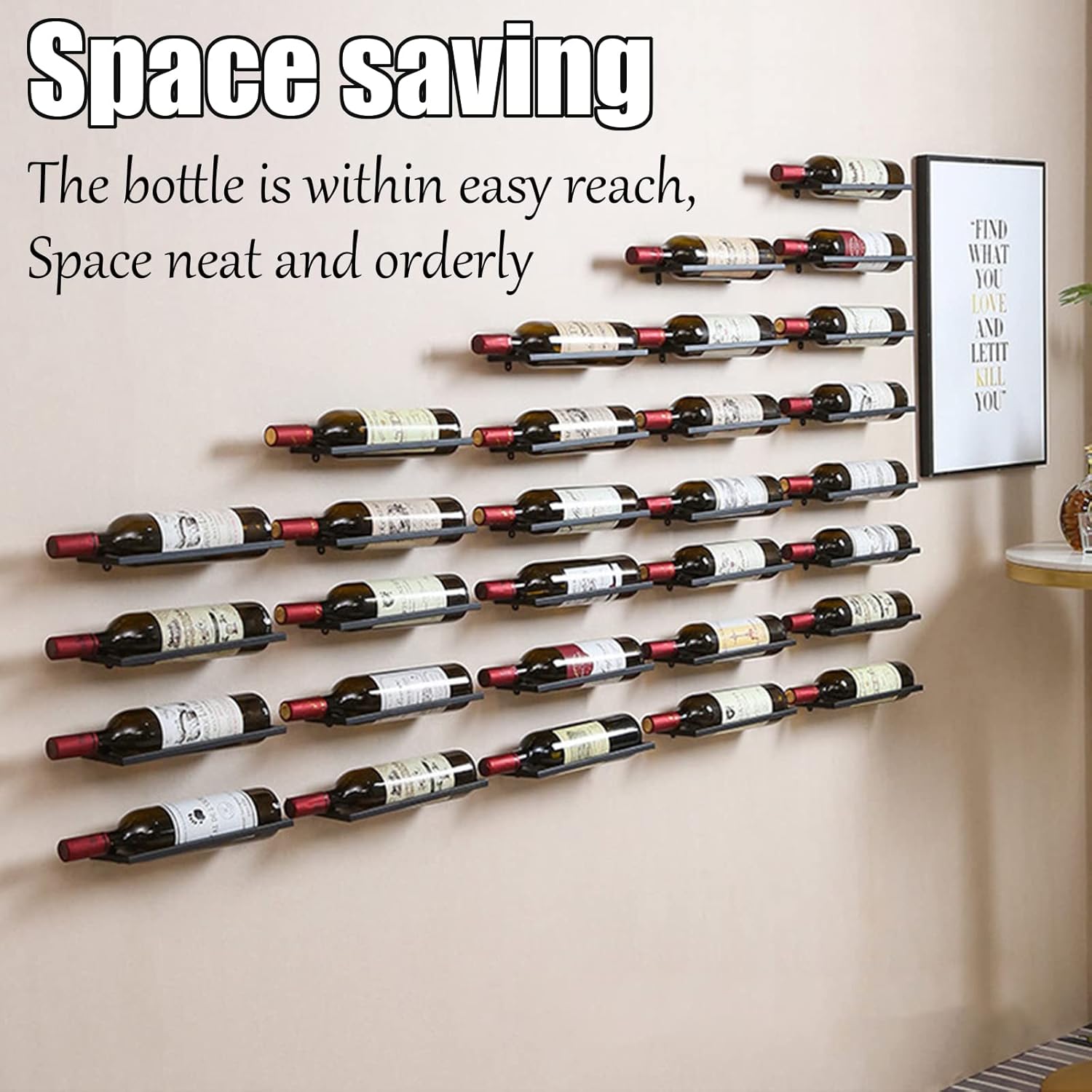 Estante para vino montado en la pared, soporte organizador de exhibición de botellas de vino de pared, soporte organizador de exhibición de botellas