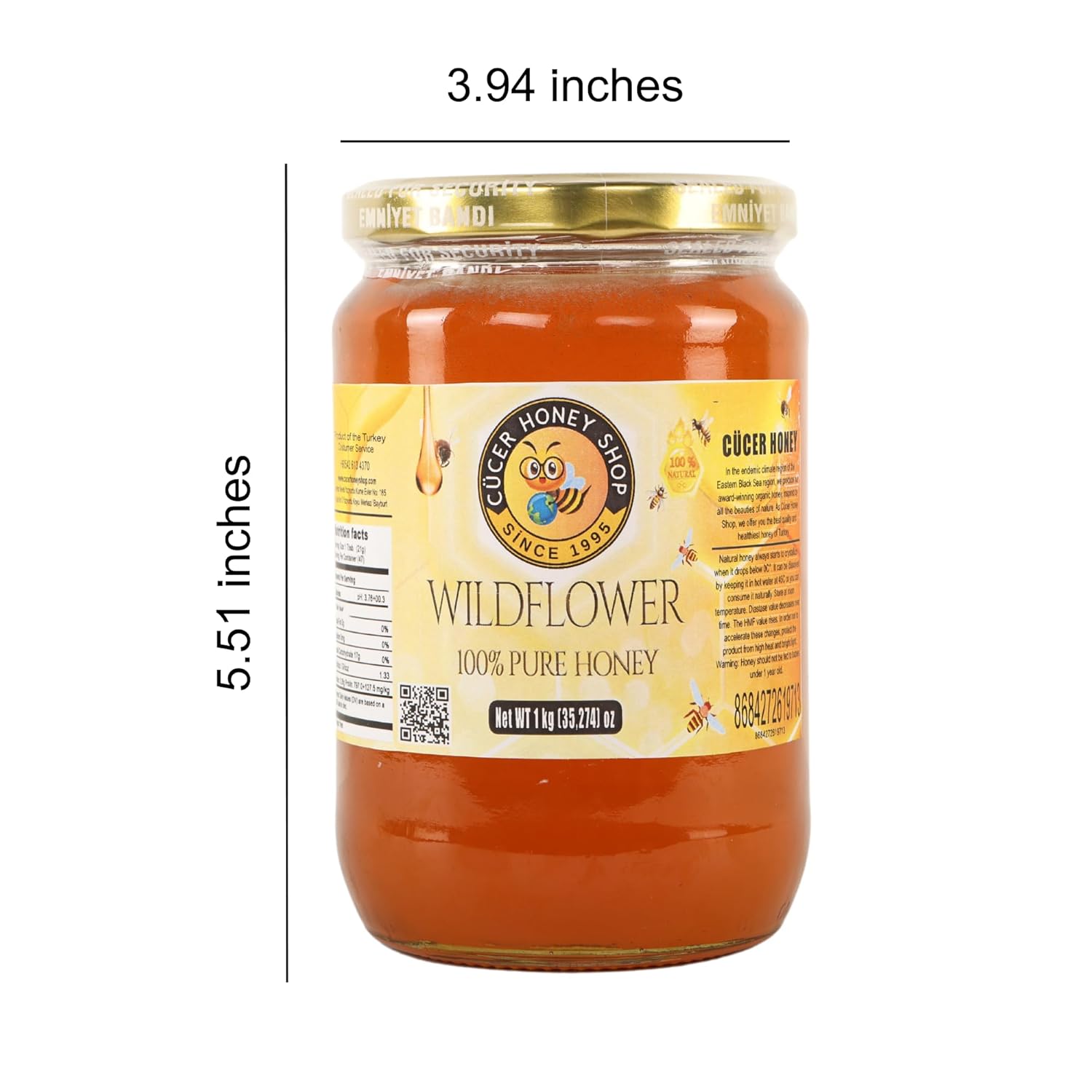 Cucer Honey Shop – Miel turca de flores silvestres 100% pura miel orgánica para aperitivos, tarro de miel natural, 35,274 onzas (2.20)