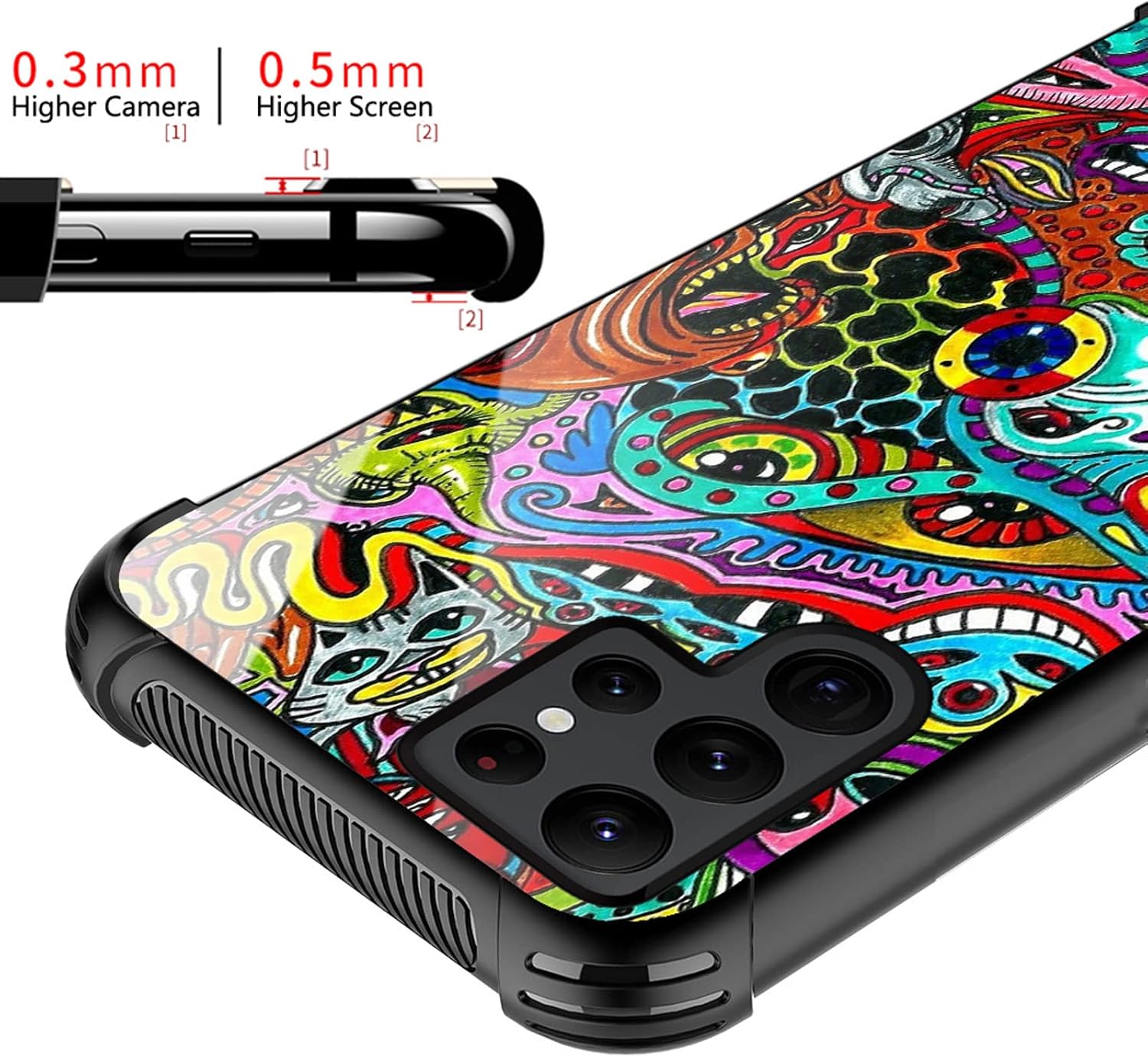 CARLOCA Funda compatible con Samsung Galaxy S22 Ultra, colorida funda de acrílico duro con diseño gráfico de dibujos animados rojo trippy a prueba