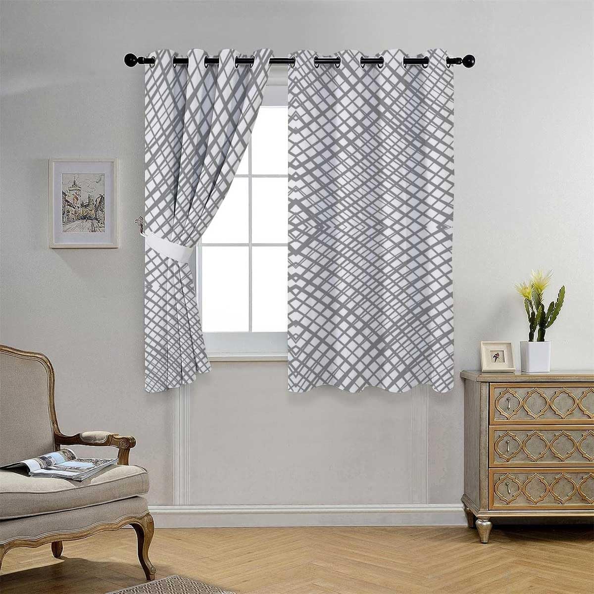 YANFENQI Curtains Clearance Light Color Geometry Lattice Line Modern Divisor De Habitaciones Cortinas para Ventanas De Cuarto 55Inch Width by 55Inch