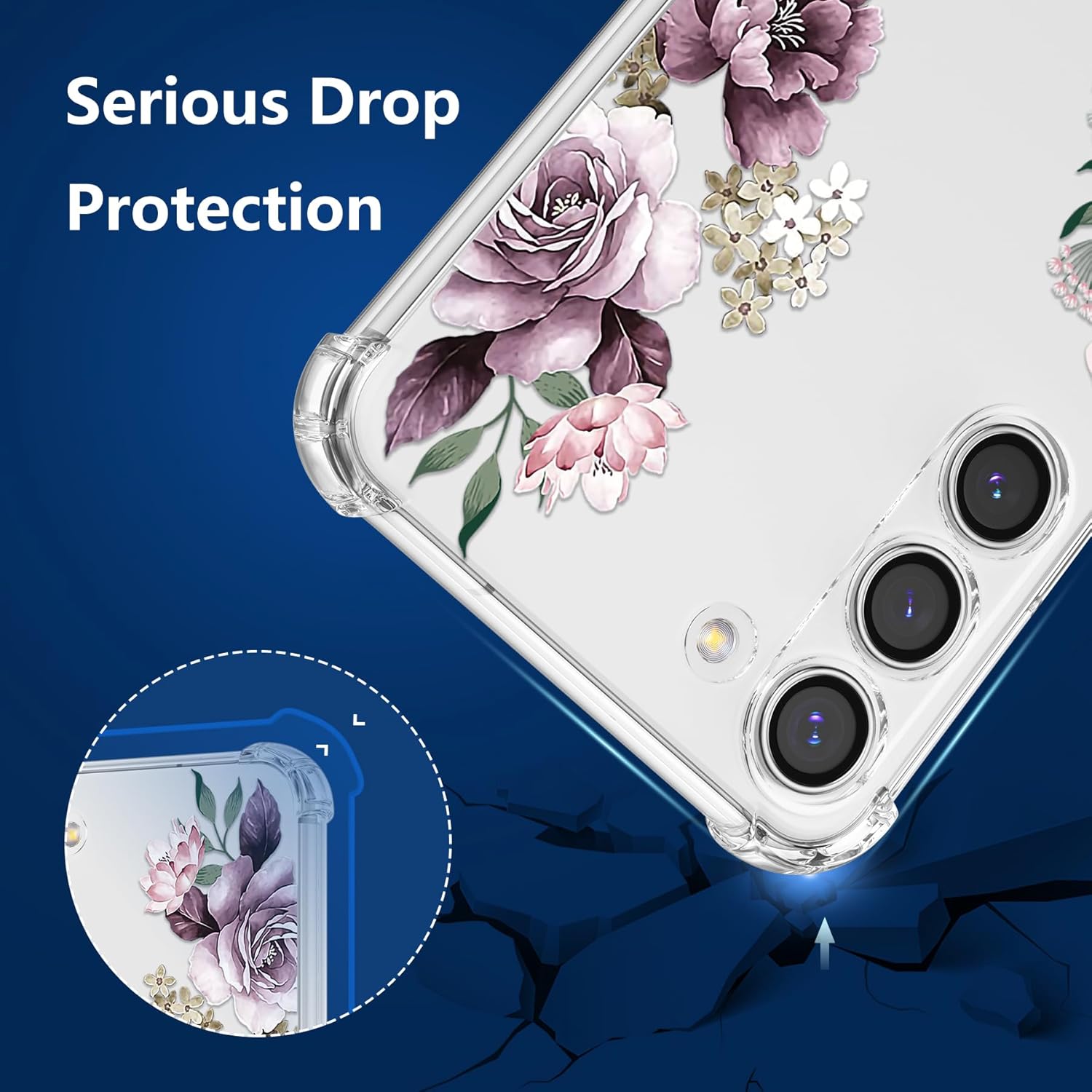DEFBSC Funda suave compatible con Samsung Galaxy S23, diseño de estampado floral transparente, TPU flexible a prueba de golpes, para mujeres y