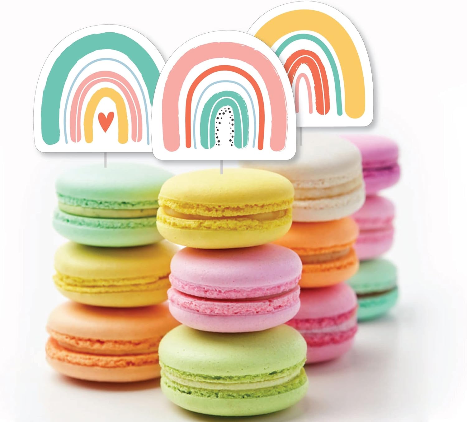 Big Dot of Happiness Hello Rainbow – Juego de 24 adornos para cupcakes de postre y baby shower y fiesta de cumpleaños