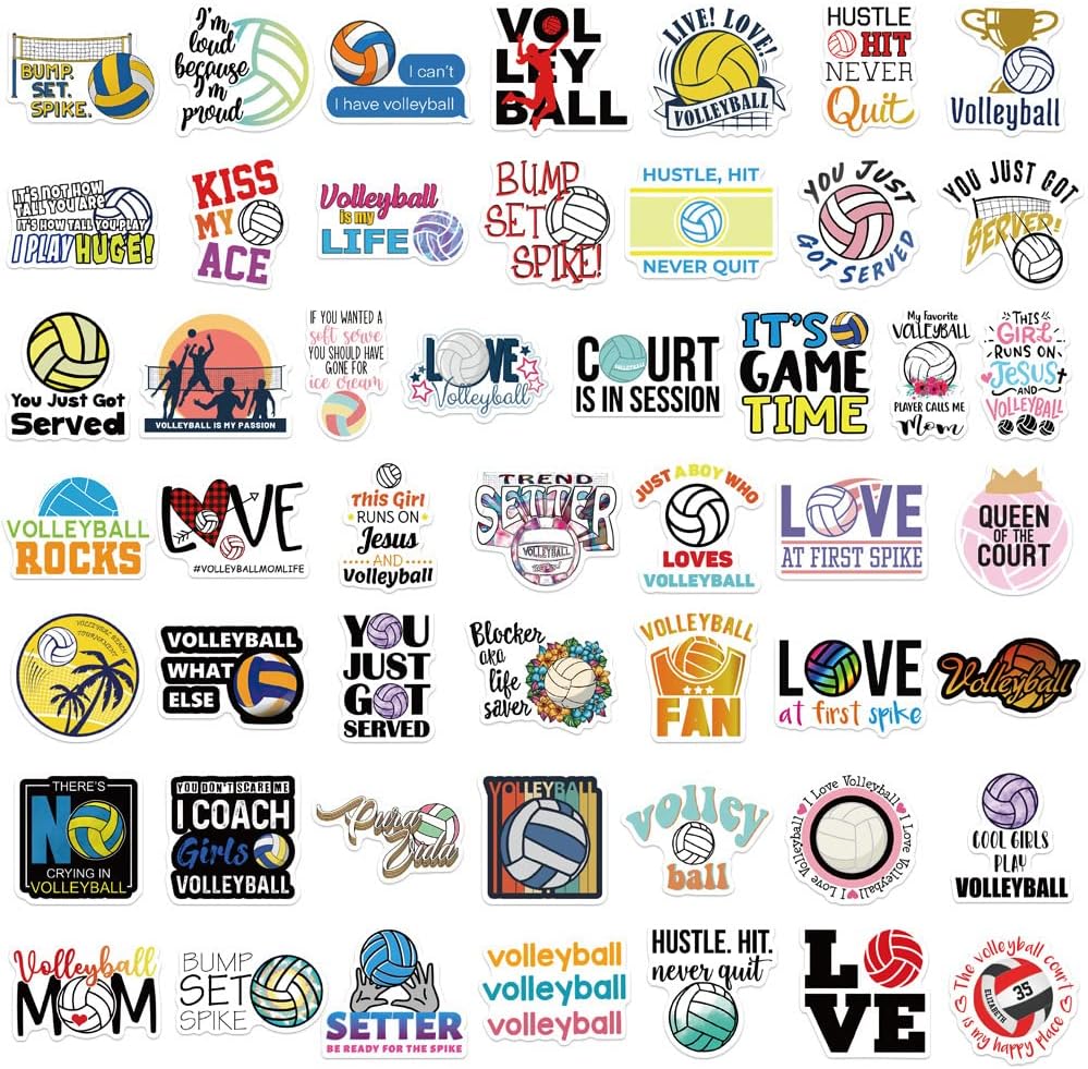 Calcomanías de voleibol, calcomanías deportivas geniales, calcomanías de voleibol para niñas, 50 calcomanías de vinilo impermeable de FDCcX para