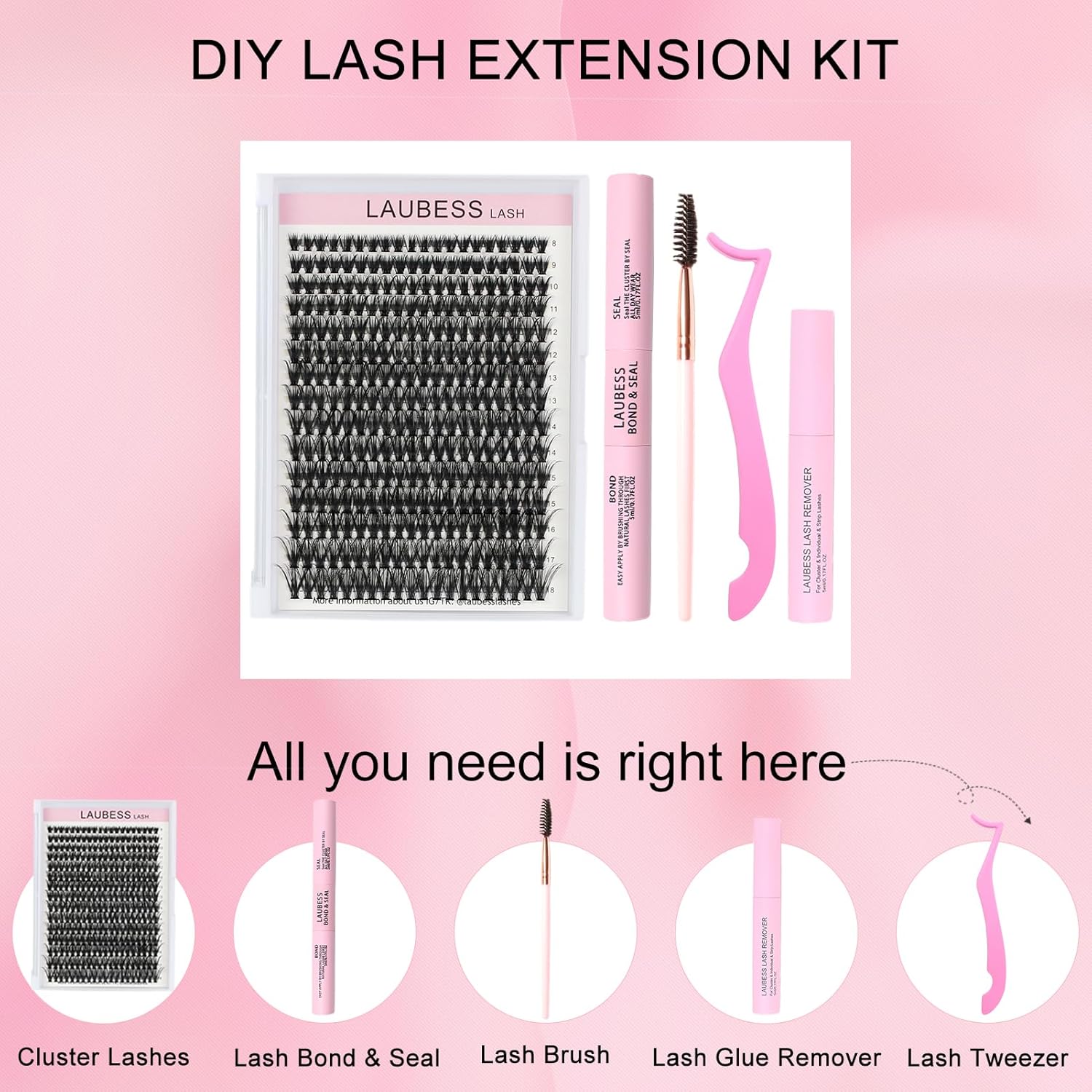 Kit de extensión de pestañas, 300 unidades, kit de racimos de pestañas para unir y sellar pestañas impermeables, kit de extensión de pestañas para