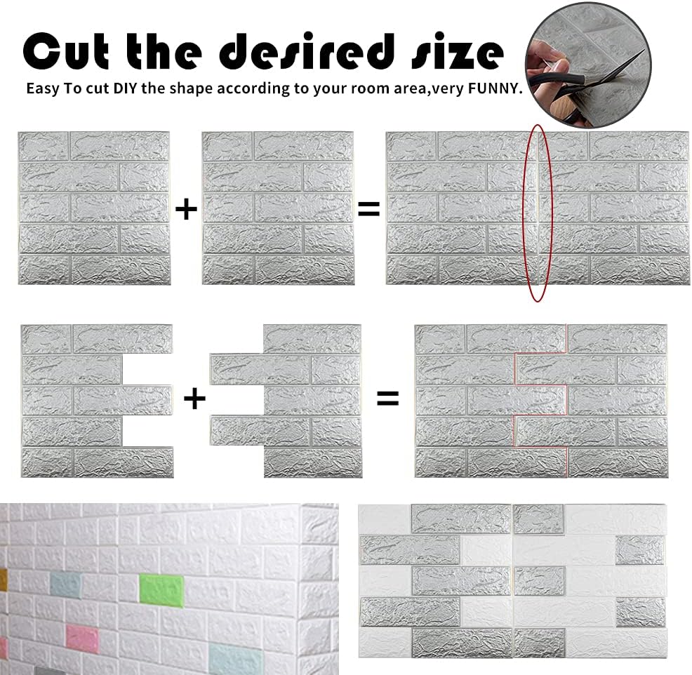 20 paneles de pared 3D plateados, cobertura de 29 pies cuadrados, adhesivo imprimible con paneles de pared de espuma de polietileno autoadhesivos