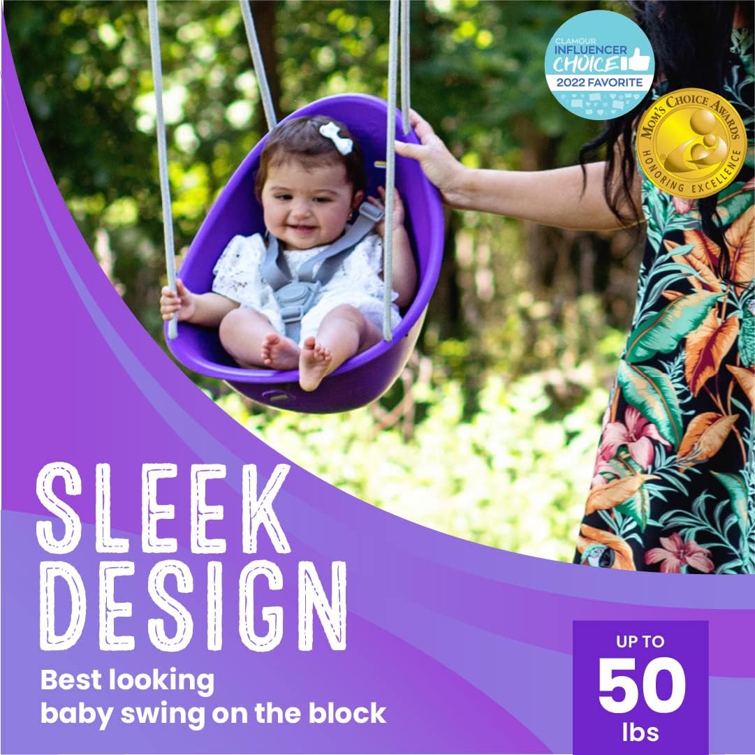 Swurfer Columpio de coco para niños pequeños, cómodo columpio para bebé al aire libre, arnés de seguridad ajustable de 3 puntos, sistema de bloqueo