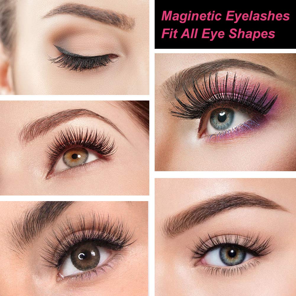 Pestañas magnéticas y delineador de ojos, 7 pares de pestañas magnéticas falsas reutilizables con 2 tubos, delineador líquido magnético impermeable