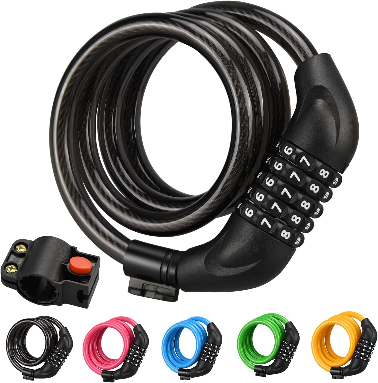 Cable de bloqueo de bicicleta, 124 piezas, cerradura de bicicleta de combinación de 4 pies con soporte de montaje, cerradura de bicicleta de alta