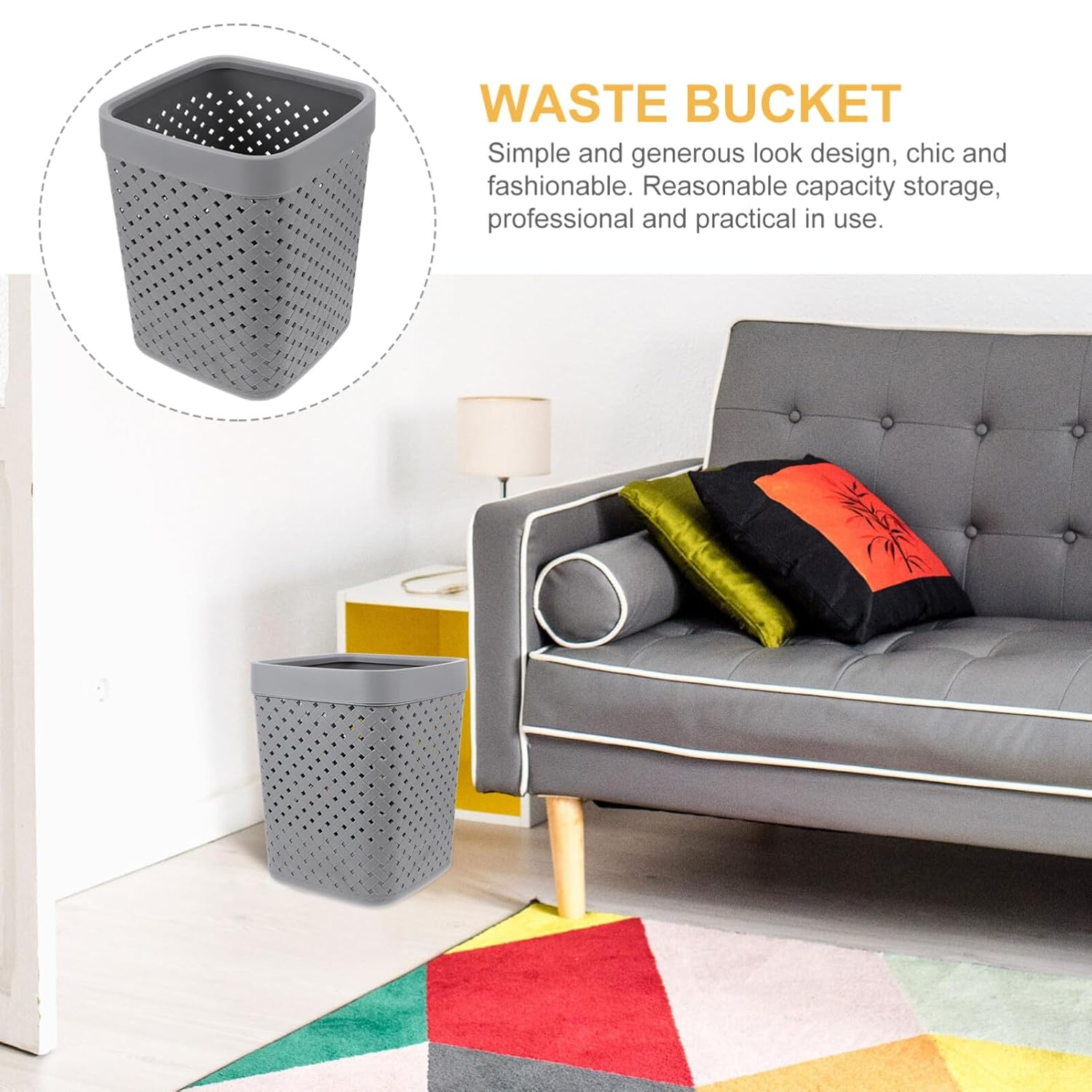 NUOBESTY Cubo de basura cuadrado de malla con parte superior abierta, contenedor de basura, cesta de reciclaje para baños, lavandería, cocinas,