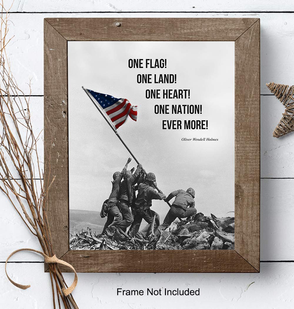American Flag Wall Art – Marine Flag – Iwo Jima Wall Art Decorations – Marine Corps Photo – Patriotic Gifts for Men, Military Veterans – Office,