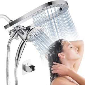 Cobbe Combo de cabezal de ducha de lluvia de 3 vías, cabezal de ducha doble con mano, cabezal de ducha de lluvia de alta presión de 5 modos con Cobbe Combo de cabezal de ducha de lluvia de 3 vías, cabezal de ducha doble con mano, cabezal de ducha de lluvia de alta presión de 5 modos con