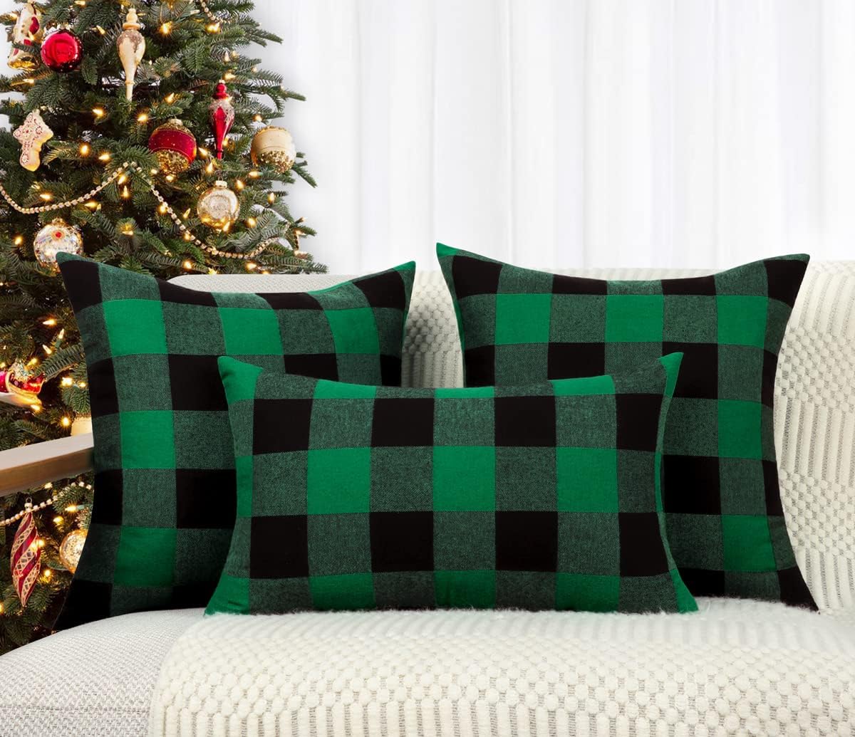 4TH Emotion Juego de 2 fundas de cojín o almohada lumbar rectangular de poliéster con estampado a cuadros estilo alquería para decoración del hogar