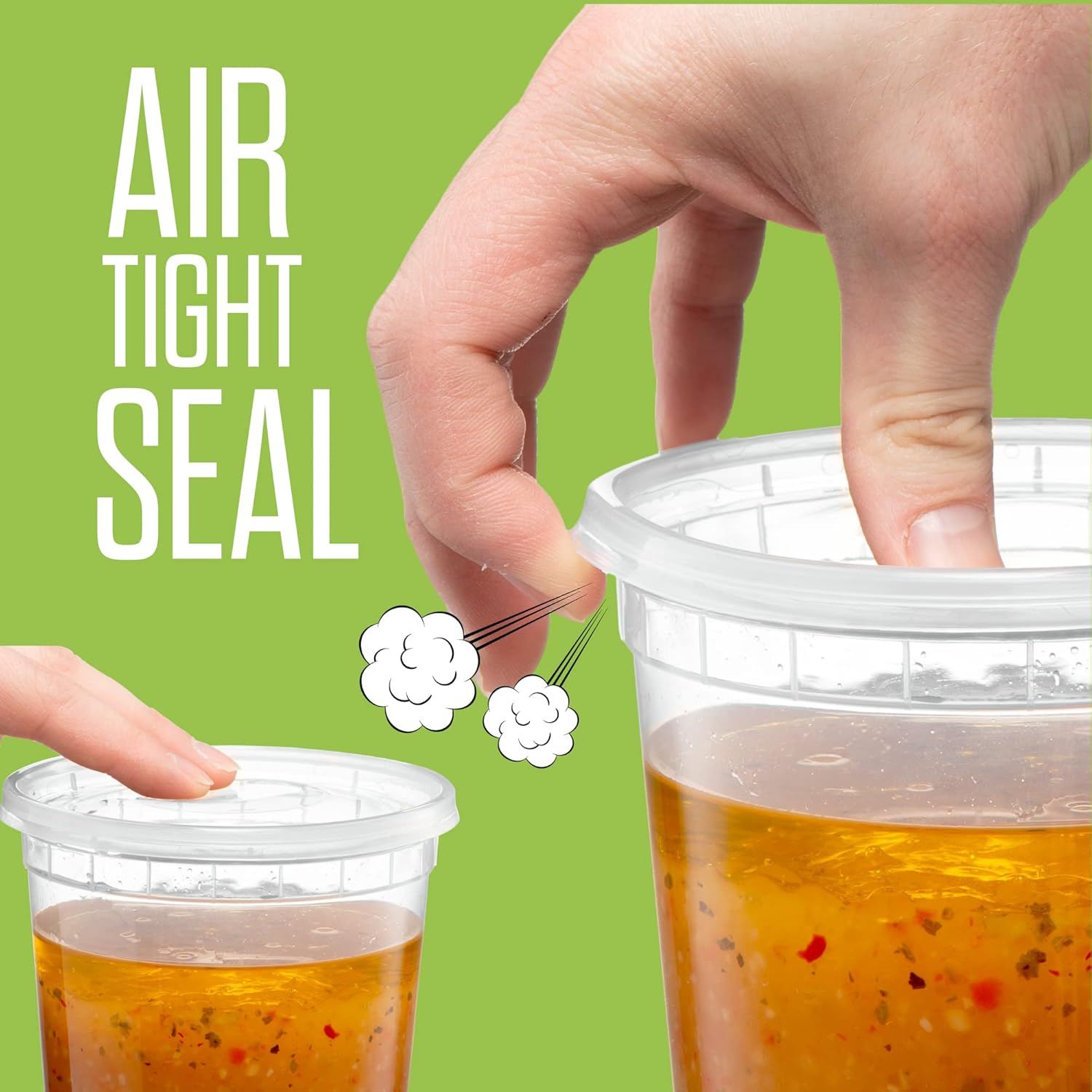 Elegant Disposables 24 onzas  24 juegos de recipientes de plástico para almacenamiento de alimentos con tapas flexibles herméticas para microondas,
