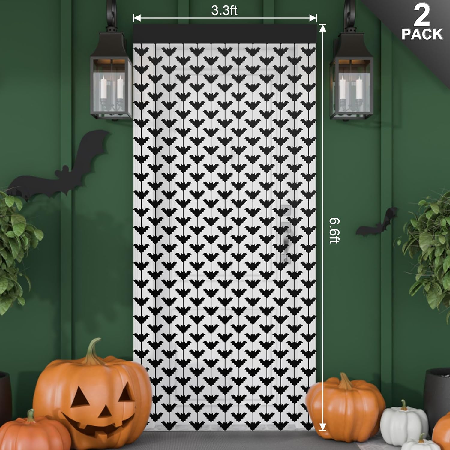 GAGAKU Decoración de pared de murciélagos de Halloween, 2 unidades de 3.3 x 6.6 pies, cortinas de flecos de oropel de murciélagos espeluznantes