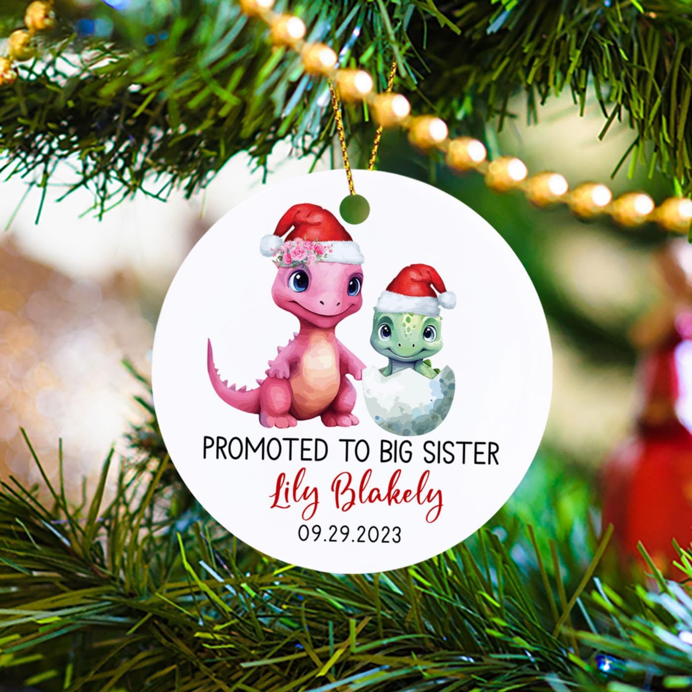 Adorno personalizado para hermana con nombre y fecha de promoción a hermana mayor, adorno de árbol de Navidad personalizado para nueva hermana de