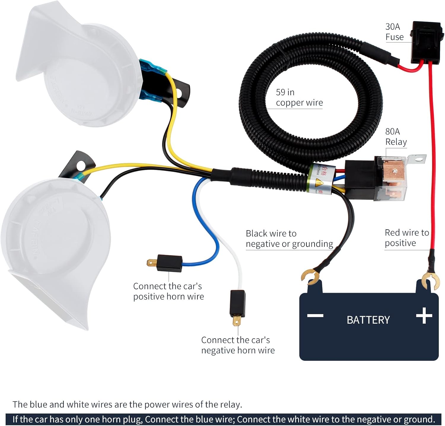 FARBIN Bocina de coche de 12 V de tono altobajo con arnés de relé, bocina eléctrica impermeable para camión, bocina de 12 V, motocicleta (bocina