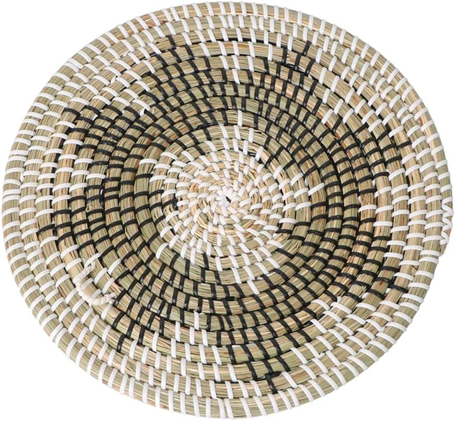 Cesta de pared bohemia, cestas planas tejidas de hierba marina, cesta redonda de mimbre de hierba bohemia, cesta de pared tejida colgante para sala