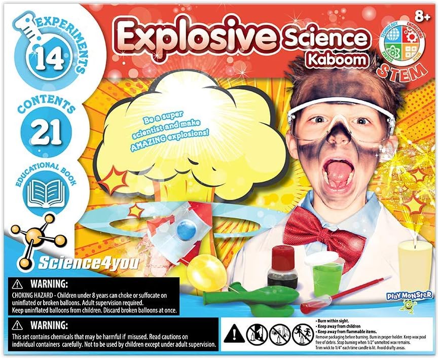 PlayMonster Science4you – Kaboom-Explosive Science – 14 experimentos explosivos sobre química – Diversión y actividad educativa – para niños a