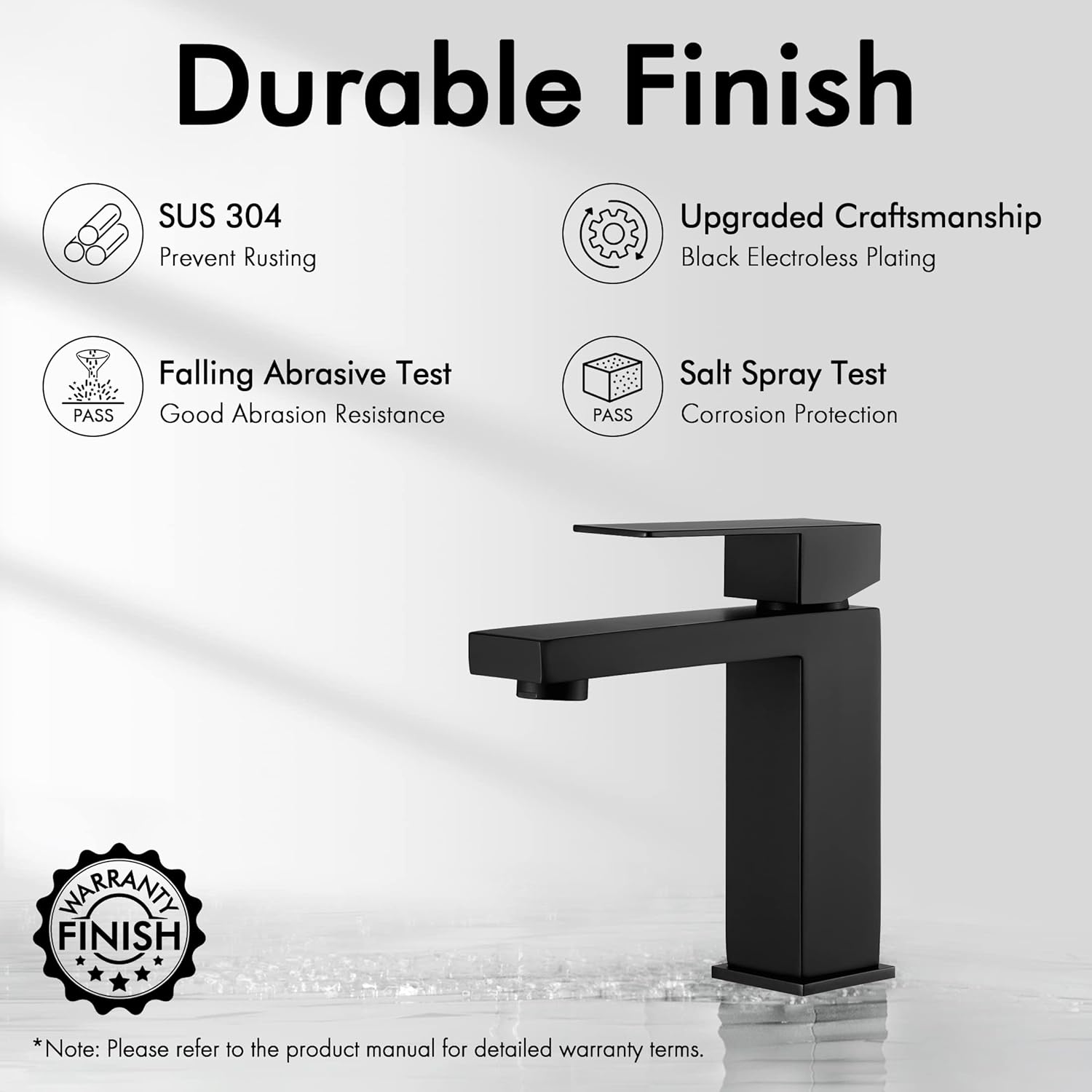 KES Black Bathroom Faucet & Bathroom Sink Drain Without Overflow, Single Handle Type Faucet with Pop Up Drain Stopper Stainless Steel Matte Black,