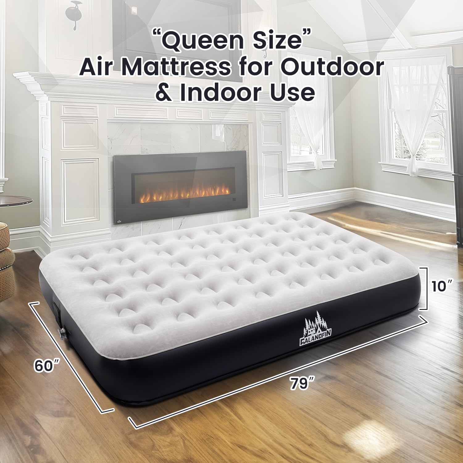 Colchón inflable Queen con bomba de batería integrada de 2500 mAh de 10 pulgadas de altura, colchón inflable de infladodesinflado rápido y fácil