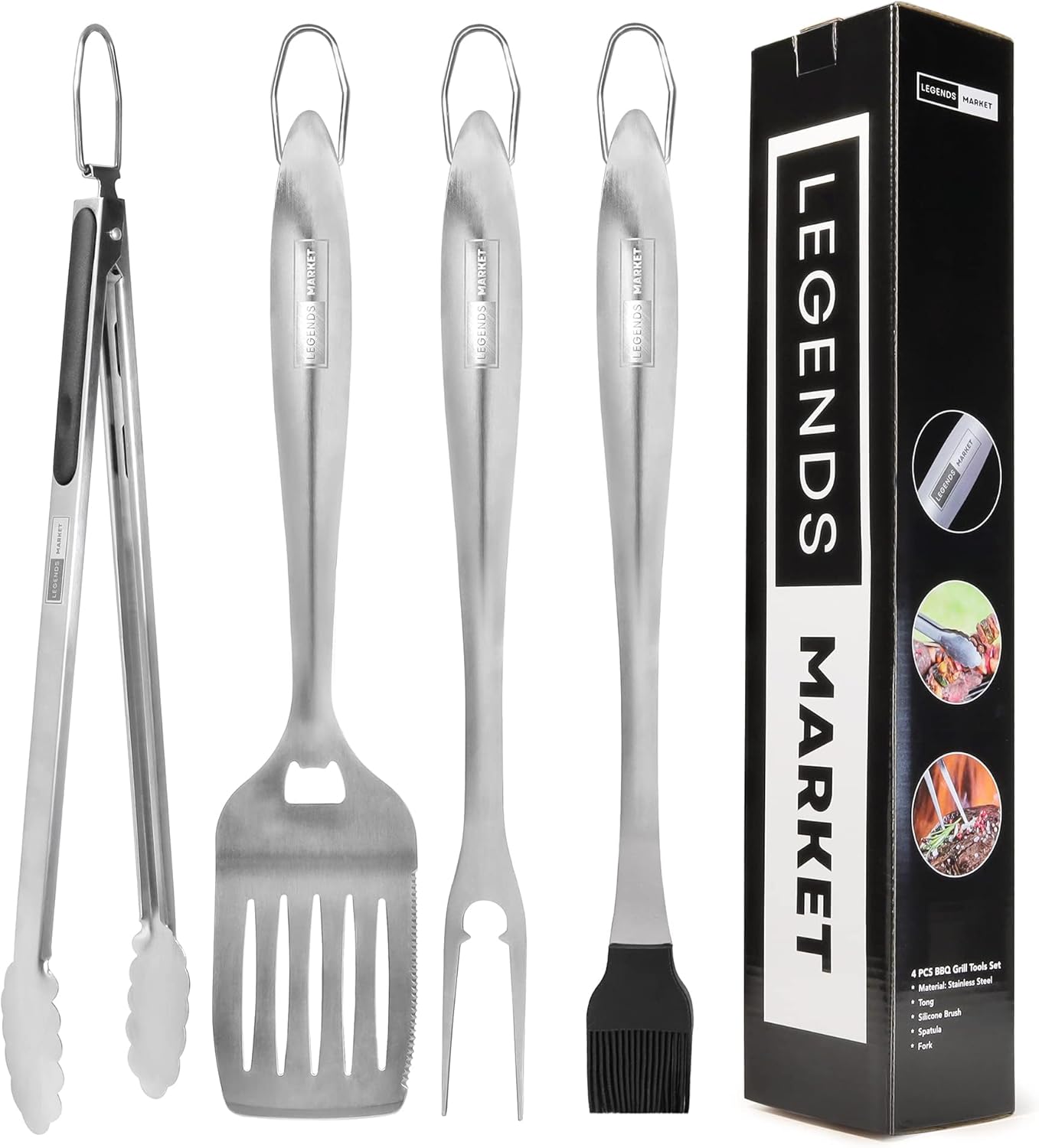 Juego de herramientas para barbacoa con pinzas, espátula, tenedores, cepillo, kit de parrilla de acero inoxidable para parrilla, accesorios