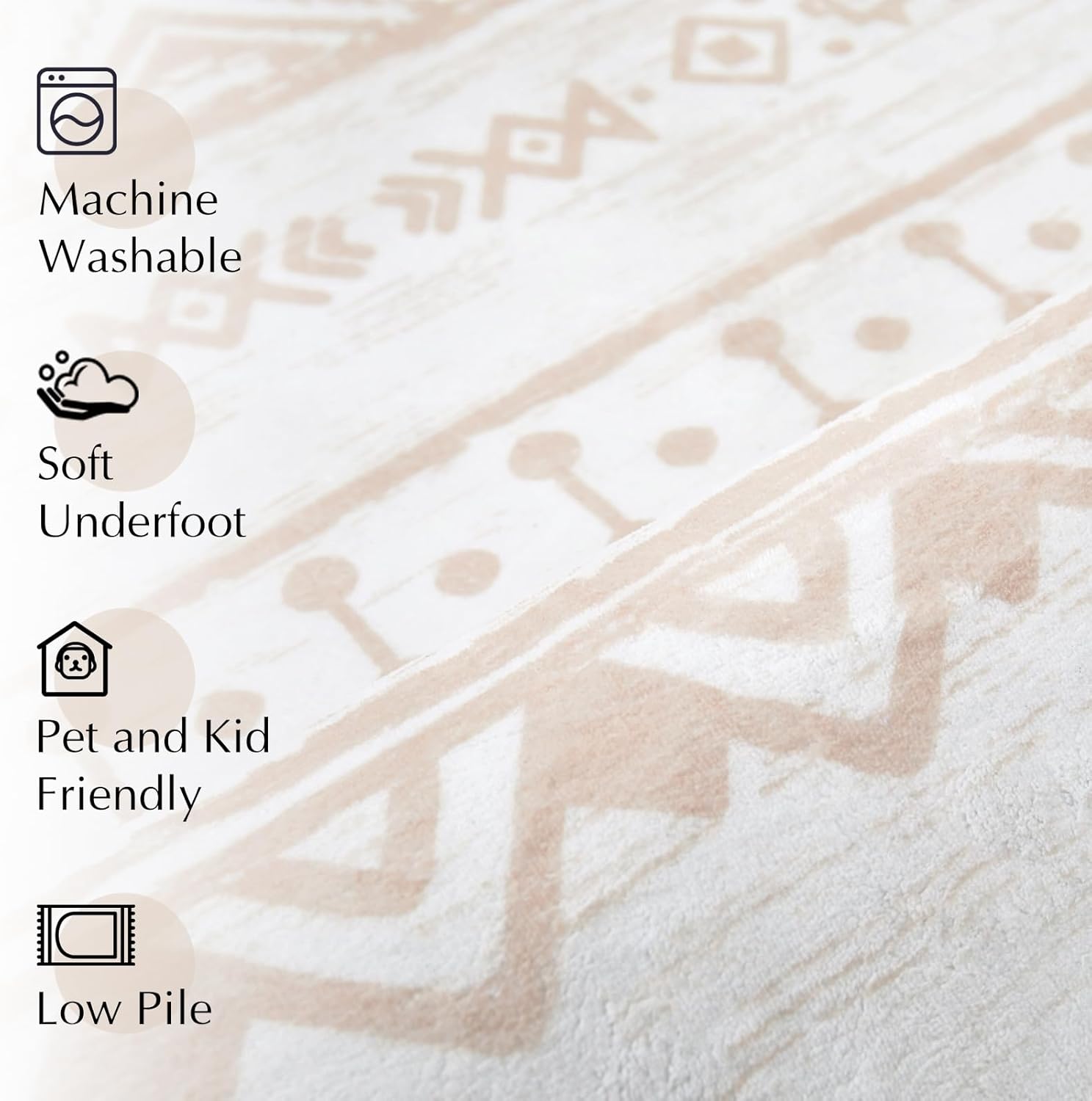 Alfombra de área de 5 x 7 pies, color beige, lavable, para dormitorio, sala de estar, moderna, marroquí, antideslizante, suave, para interiores,