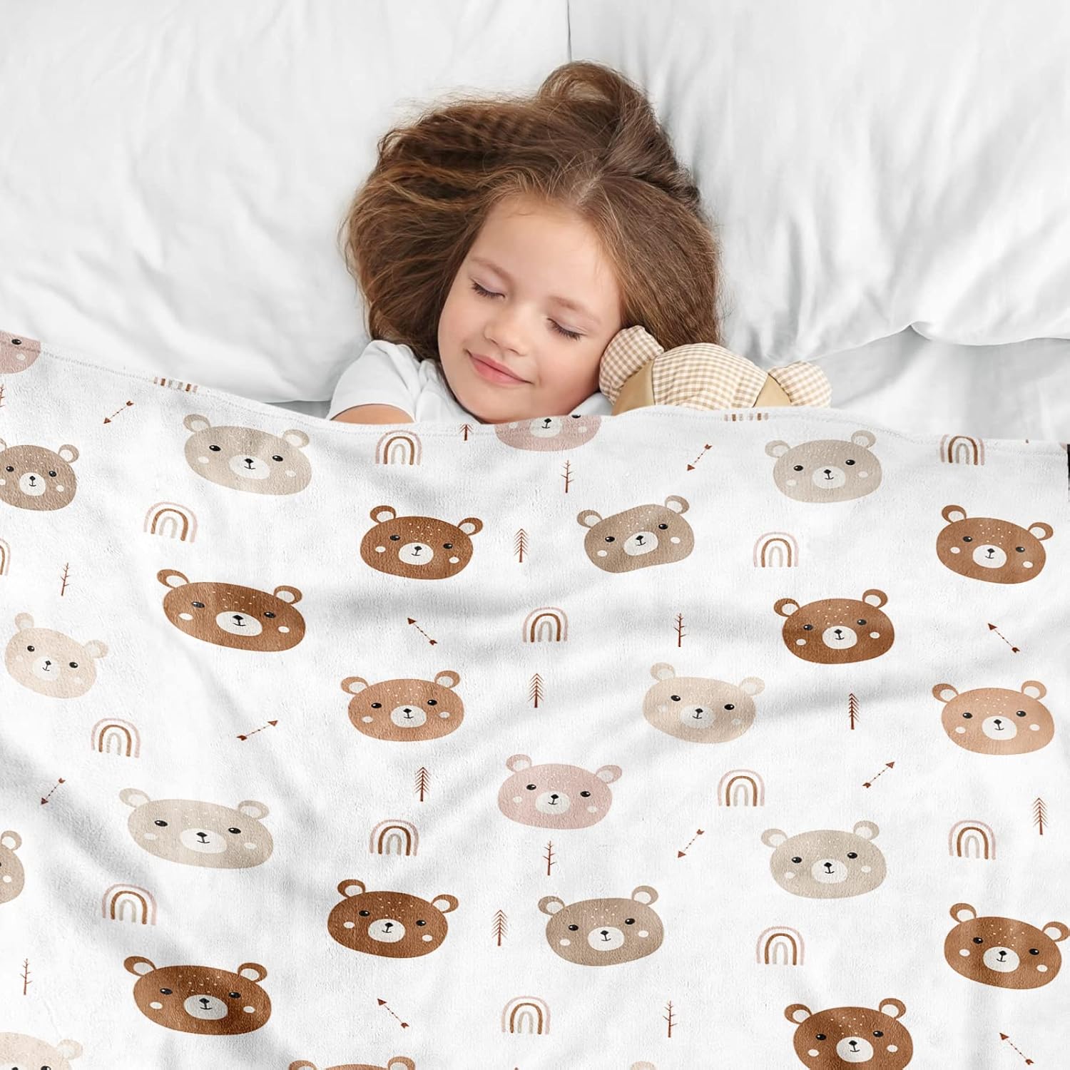 Manta de bebé para niños y niñas, encantadora manta de recepción de oso, manta de oso de forro polar súper suave para niños y niñas, manta de oso