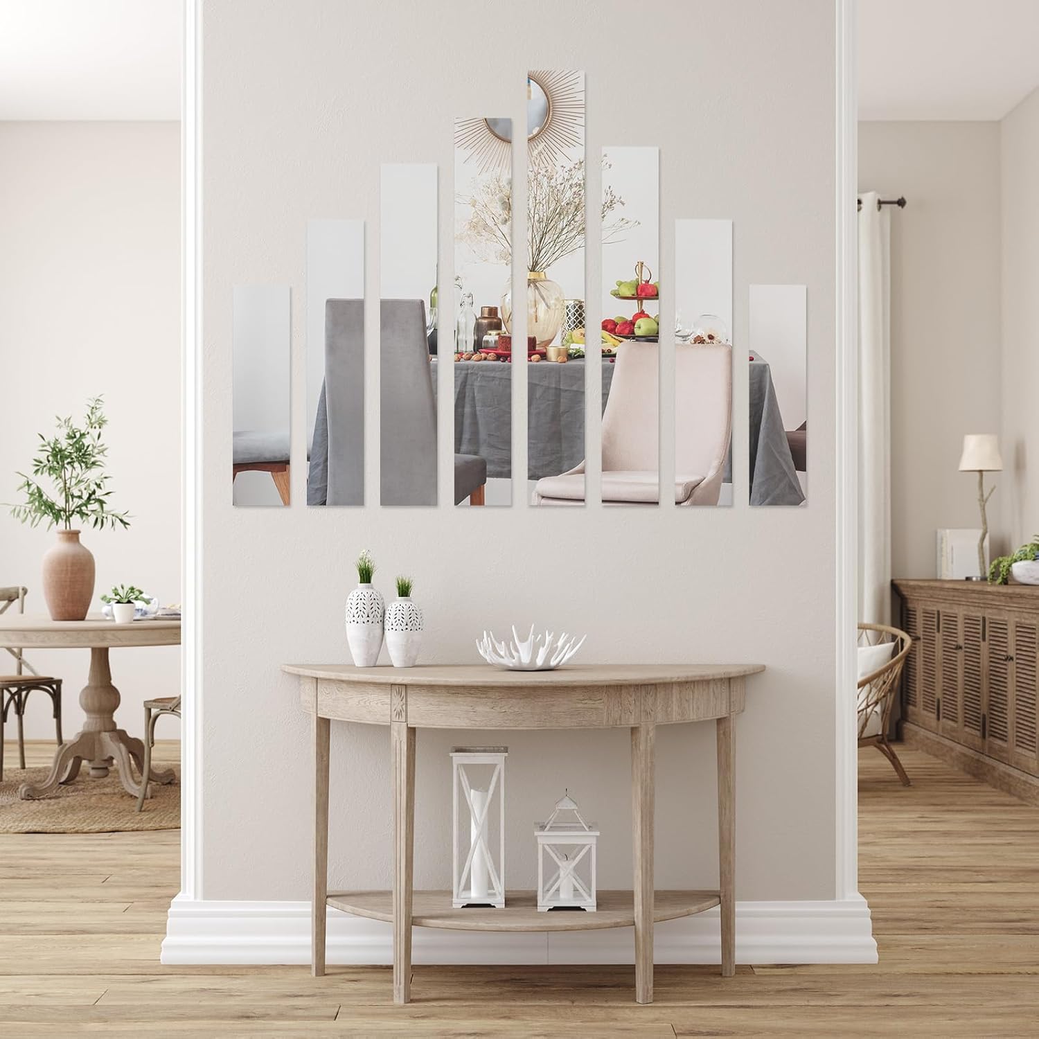 uxcell 20 calcomanías de pared de espejo de tiras, 2 x 7.9 pulgadas, tiras de espejo acrílicas autoadhesivas para decoración de pared extraíbles