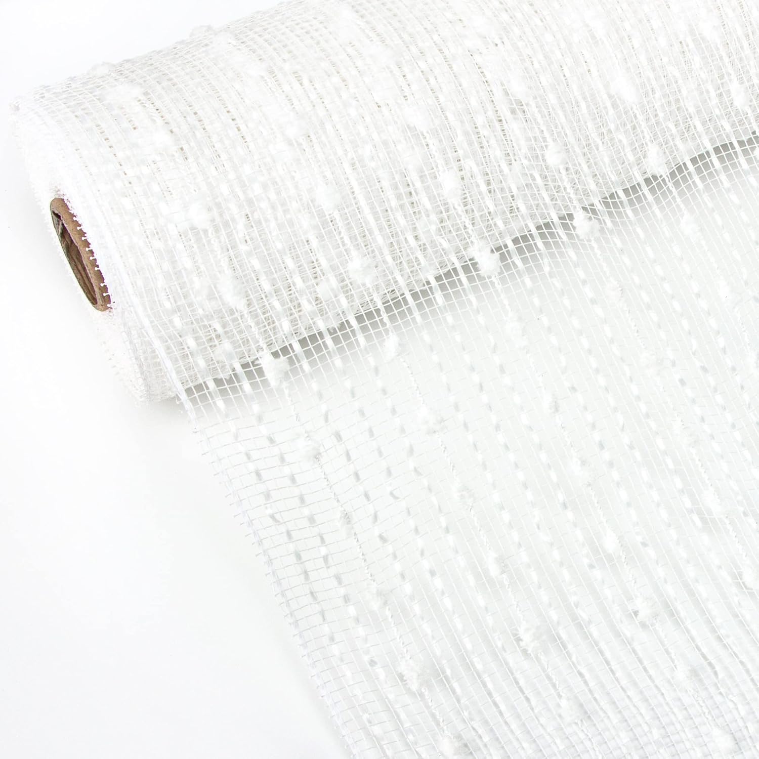 Ribbli Cinta de malla metálica blanca Snowball, 10 pulgadas x 30 pies (10 yardas), color blanco con bola de nieve de algodón, cinta de Navidad para
